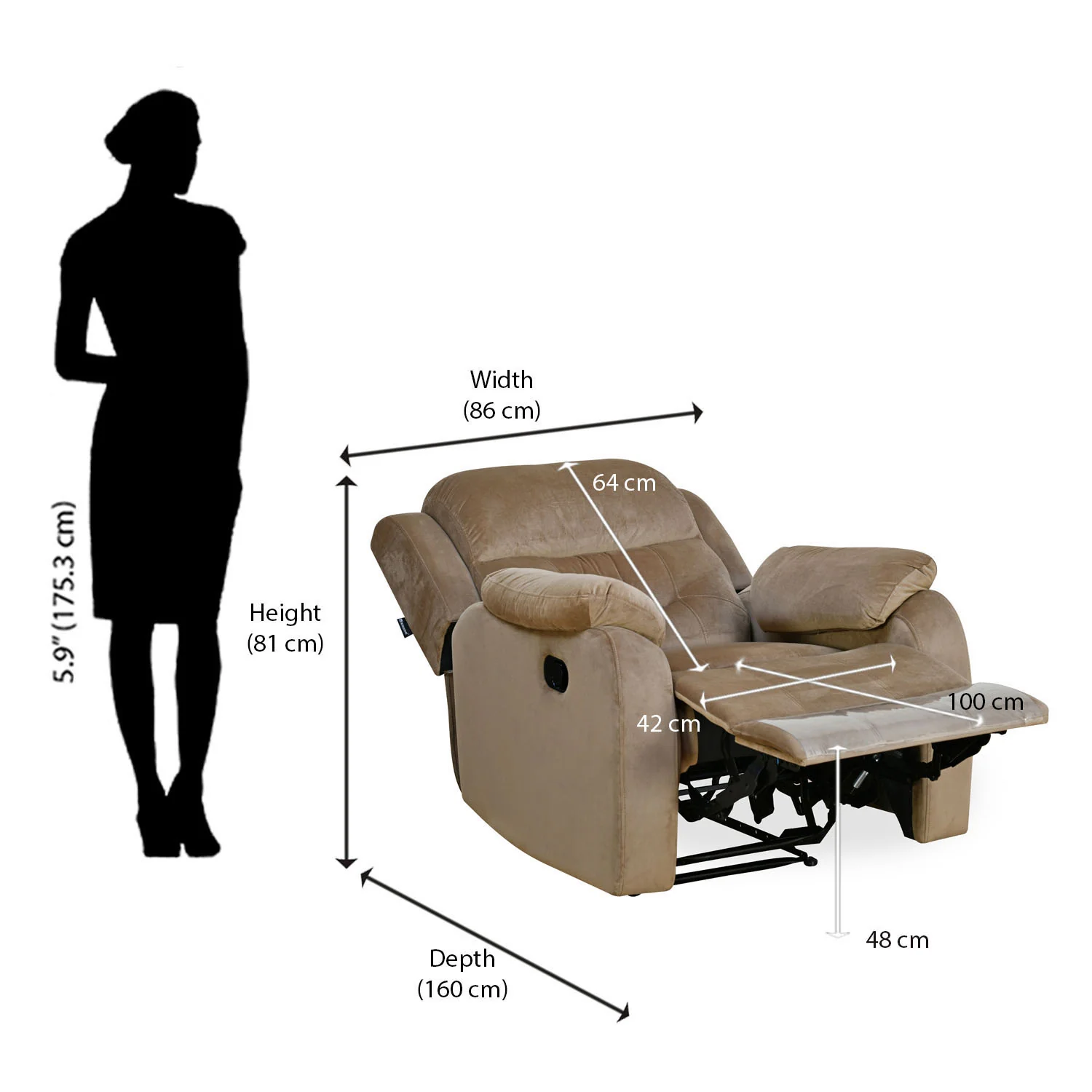 Nilkamal Freya 1 Seater Recliner Sofa (Grey) - Image 11
