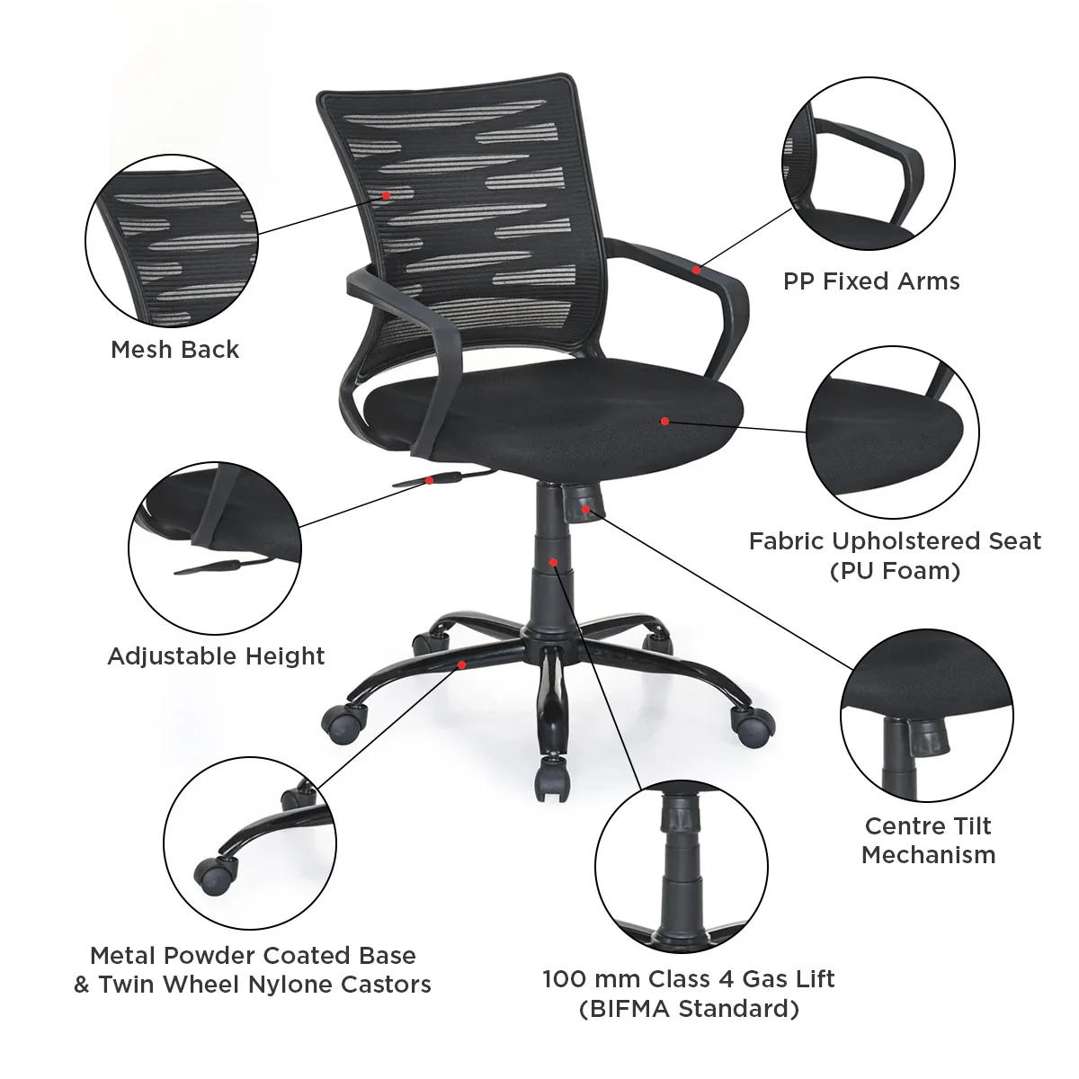 Nilkamal Giza Plus Mid Back Office Chair - Image 12