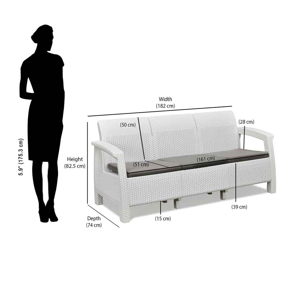 Nilkamal Goa Plastic 3 Seater Sofa with Cushion (Milky White and Grey) - Image 10