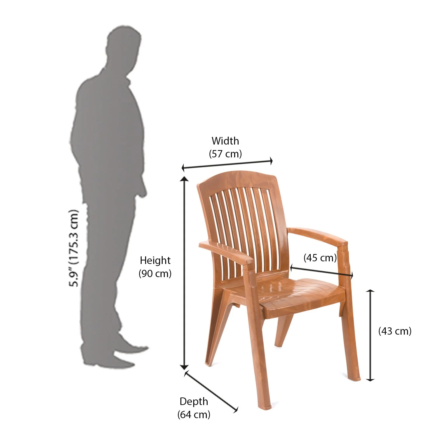 Nilkamal Heritage Plastic Arm Chair (Pear Wood) - Image 11