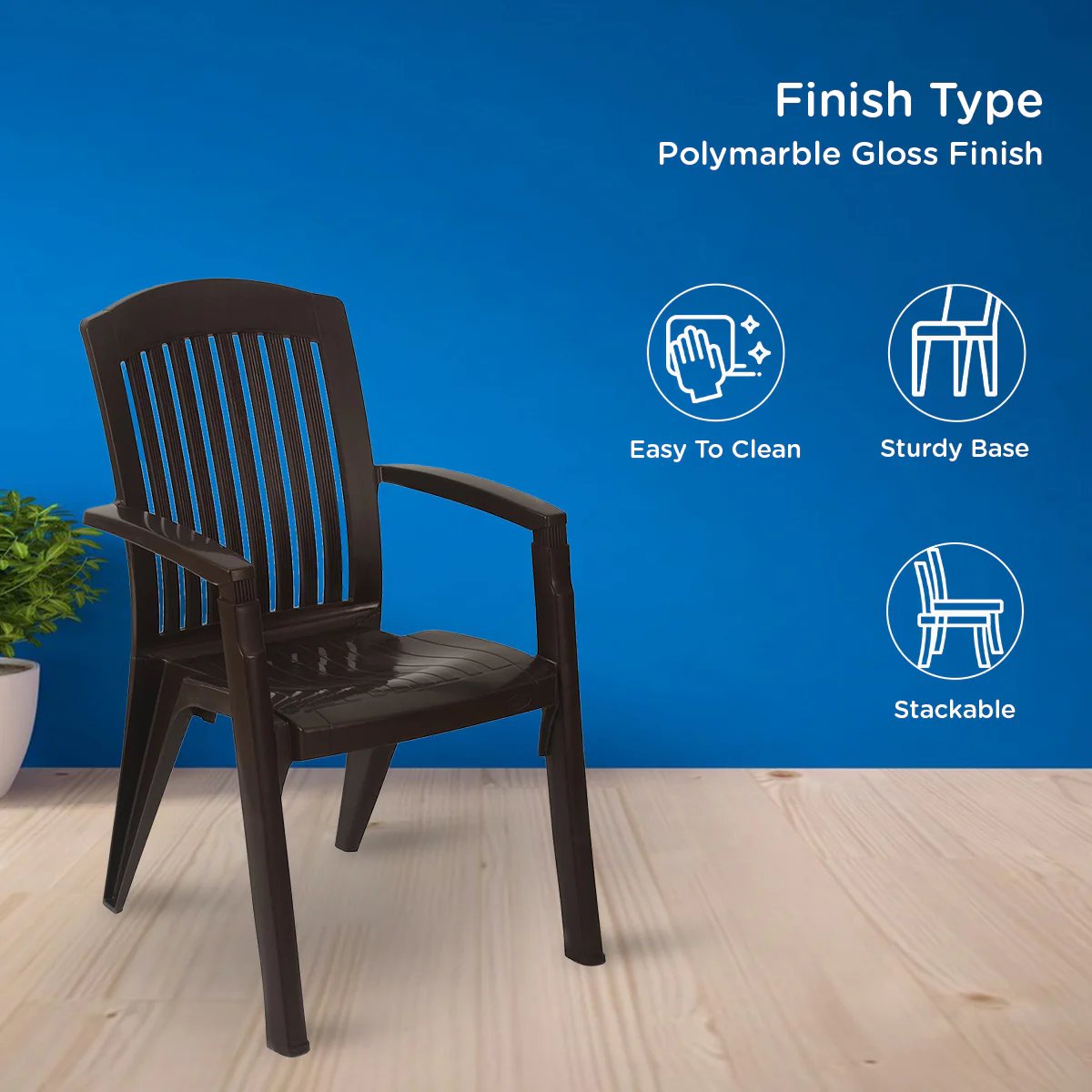 Nilkamal Heritage Plastic Arm Chair (Weather Brown) - Image 4