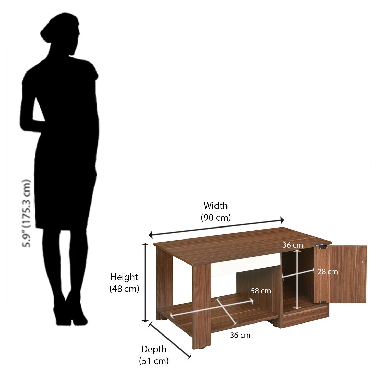 Nilkamal Hope Coffee Table (Walnut / White) - Image 10