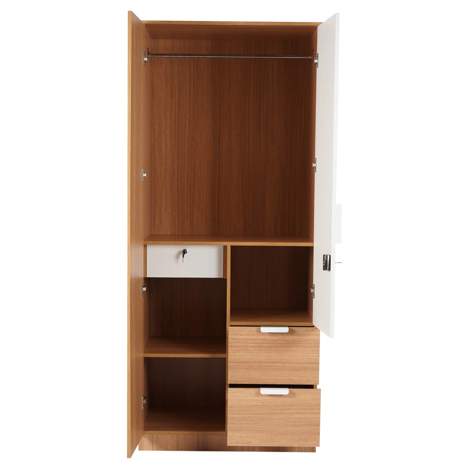 Nilkamal Indio 2 Door Wardrobe With Mirror (Teak & White) - Image 5