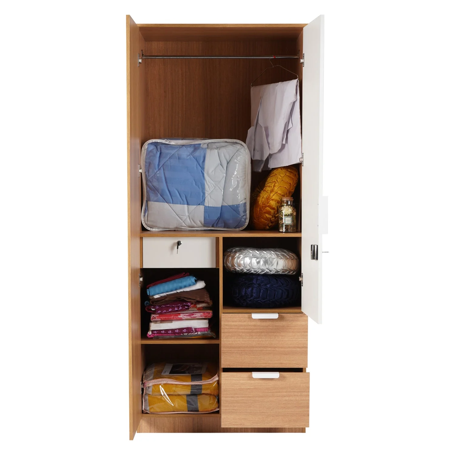 Nilkamal Indio 2 Door Wardrobe With Mirror (Teak & White) - Image 6
