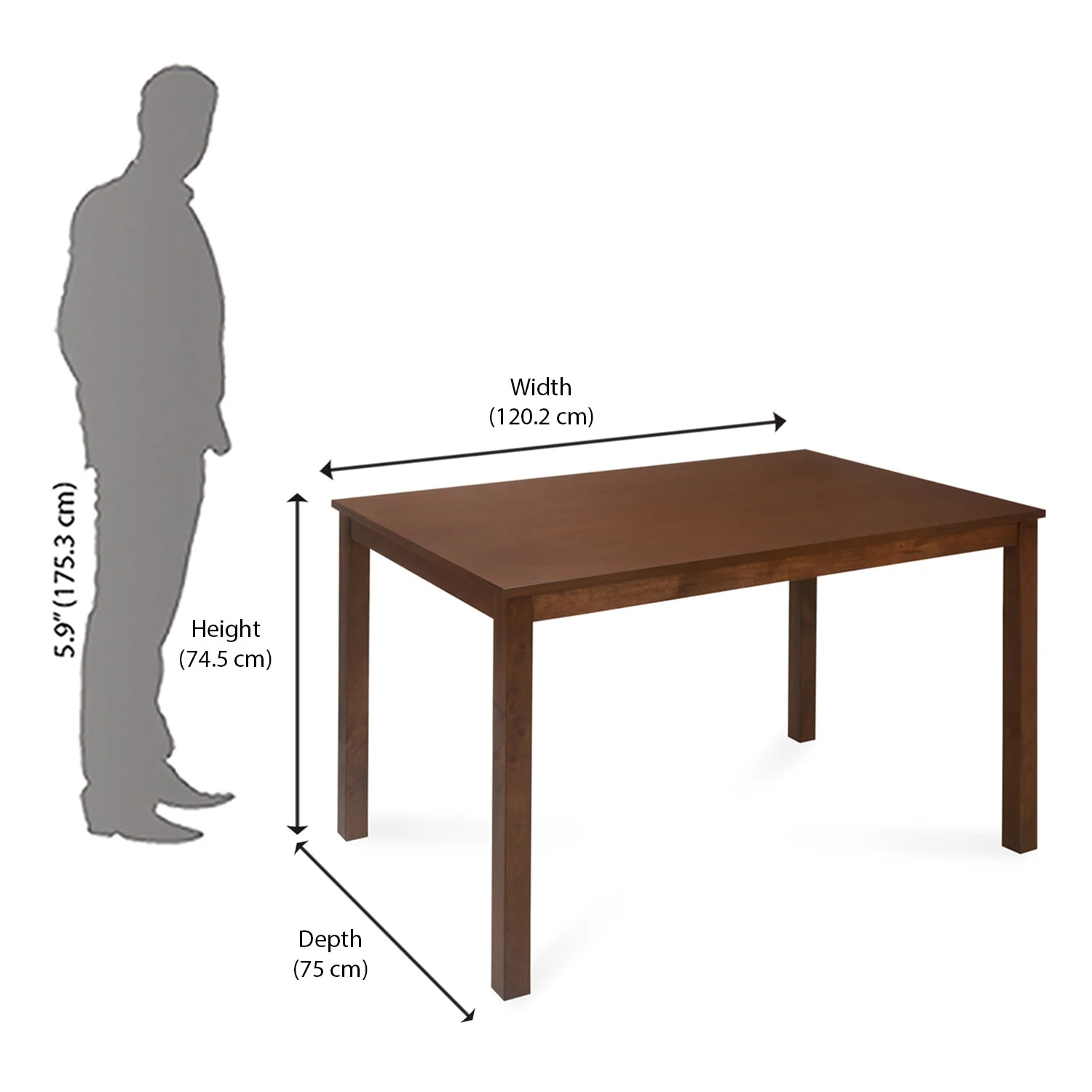 Nilkamal Jewel Four Seater Dining Table (Walnut) - Image 9