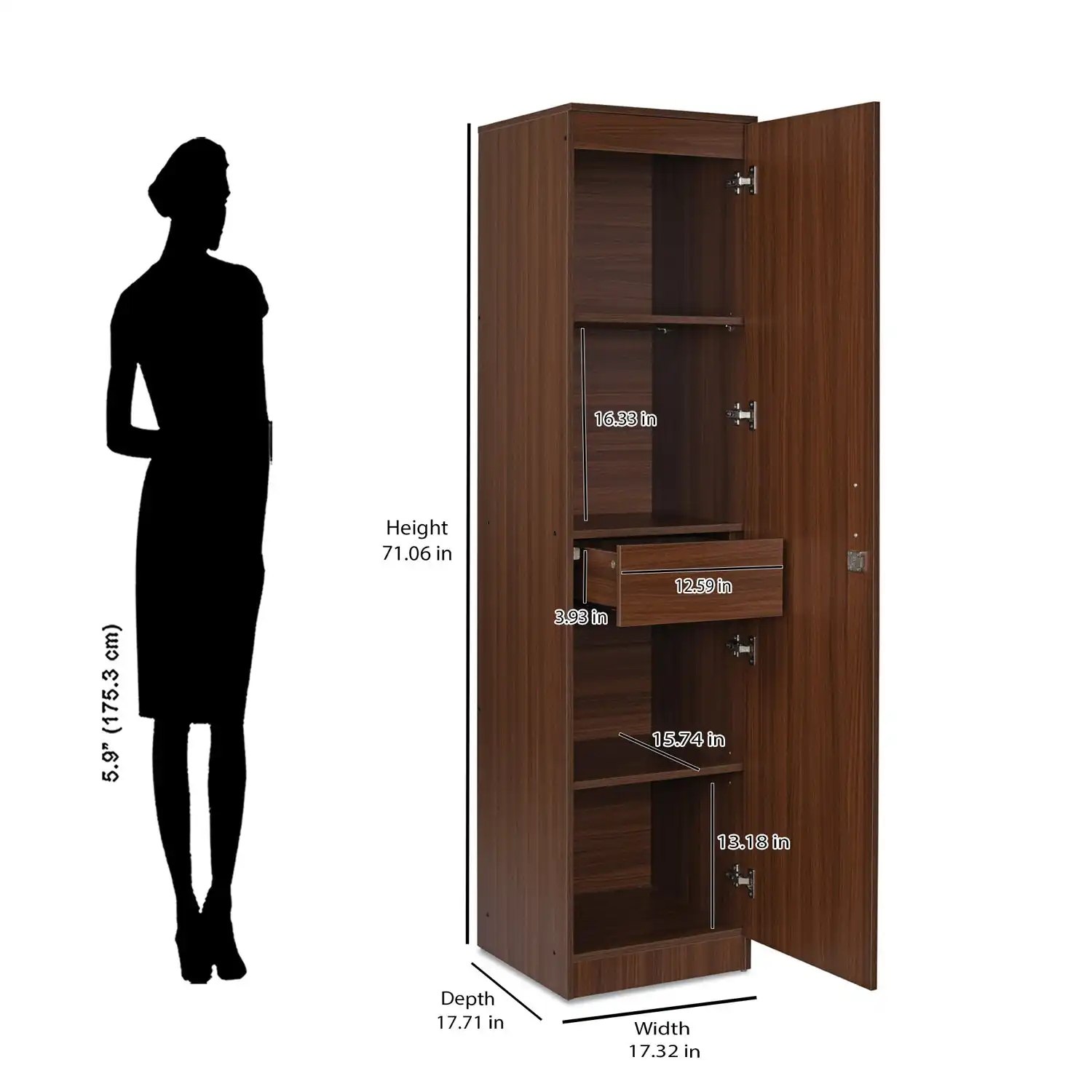 Nilkamal Joyce 1 Door Wardrobe (Classic Walnut) - Image 9
