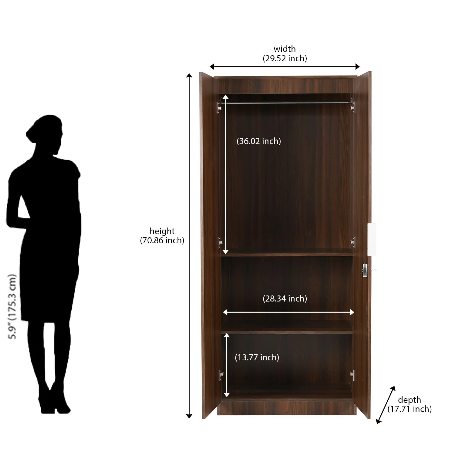 Nilkamal Joyce 2 Door Wardrobe (Classic Walnut) - Image 10