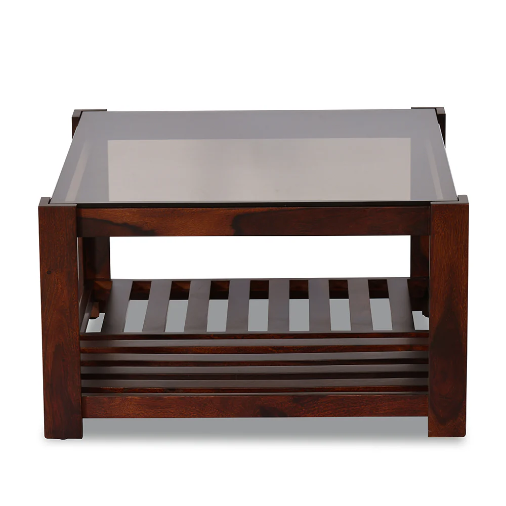 Nilkamal Kylie Glass Top Solid Wood Coffee Table (Walnut) - Image 3