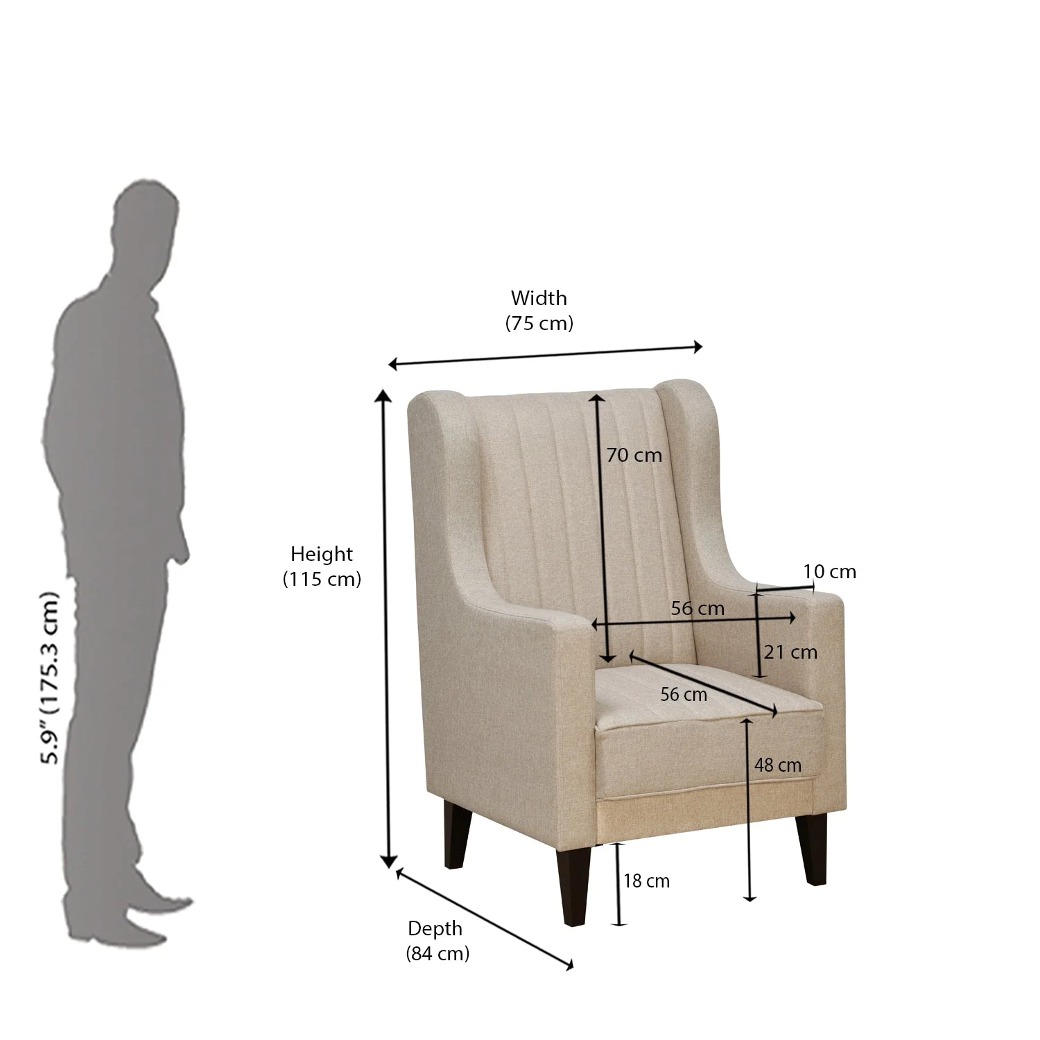 Nilkamal Leroy Fabric Upholstered Wingback Arm Chair (Beige) - Image 8