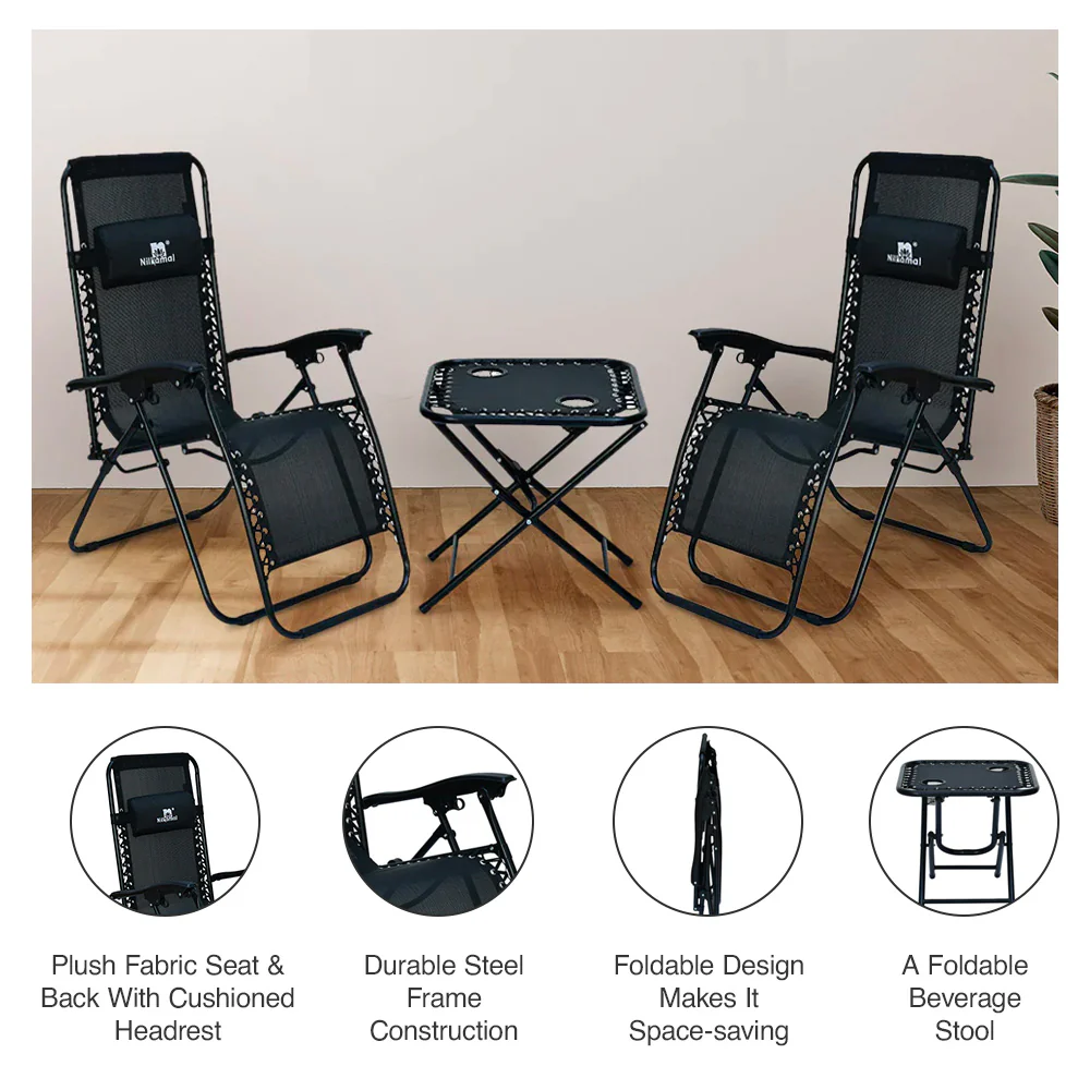 Nilkamal Lisle Foldable Easy Chairs + Table Set (Black) - Image 20