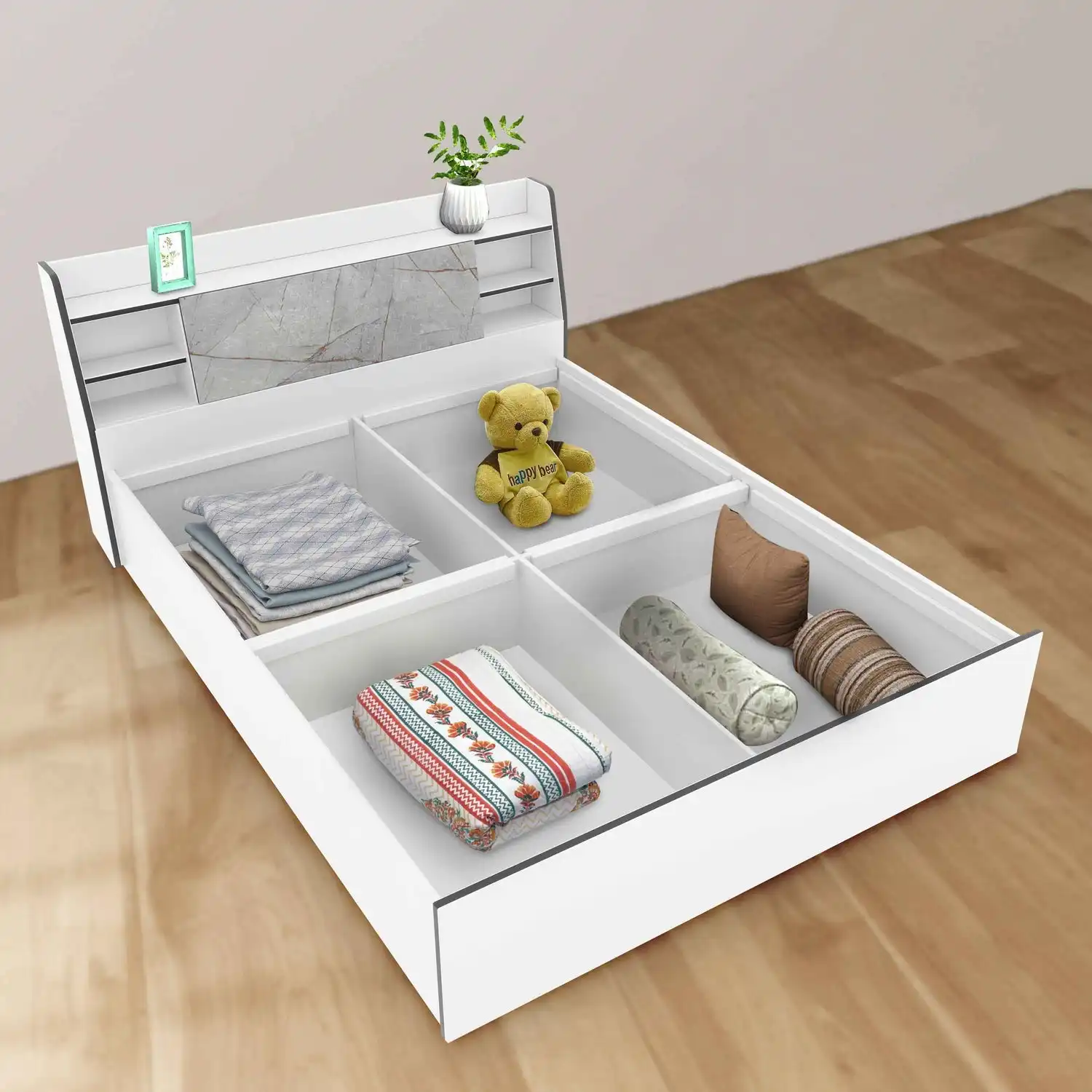 Nilkamal Marbito King Bed With Headboard & Box Storage (White) - Image 3
