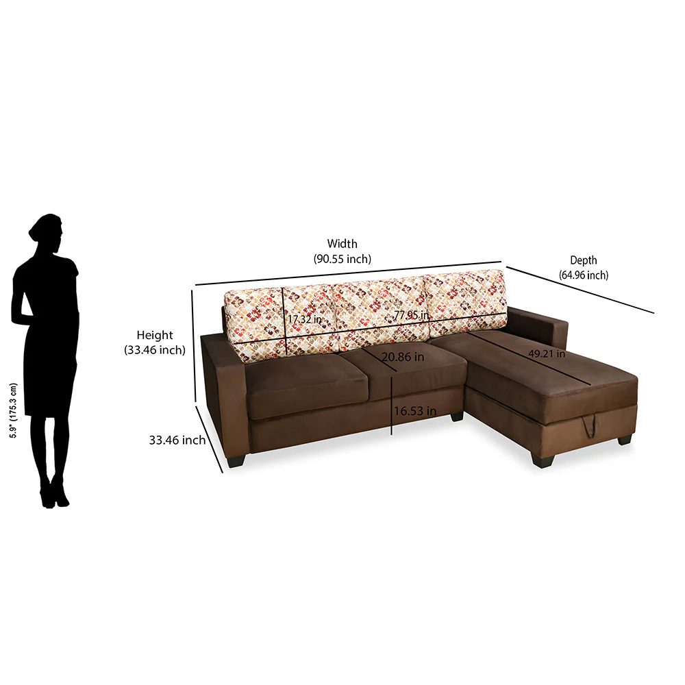 Nilkamal Marigold Velvet Fabric Lounger Sofa (Choco Brown) - Image 3