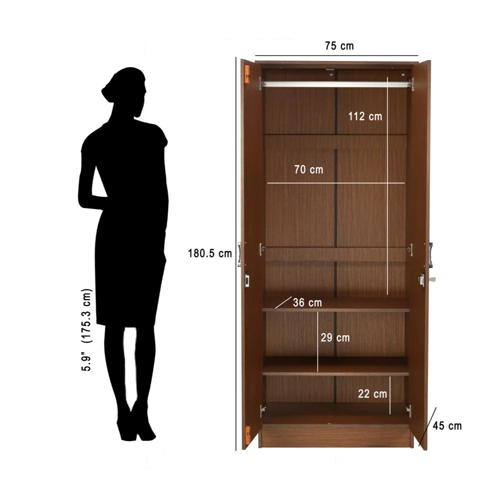 Nilkamal Massif 2 Door Wardrobe (Urban Walnut) - Image 8