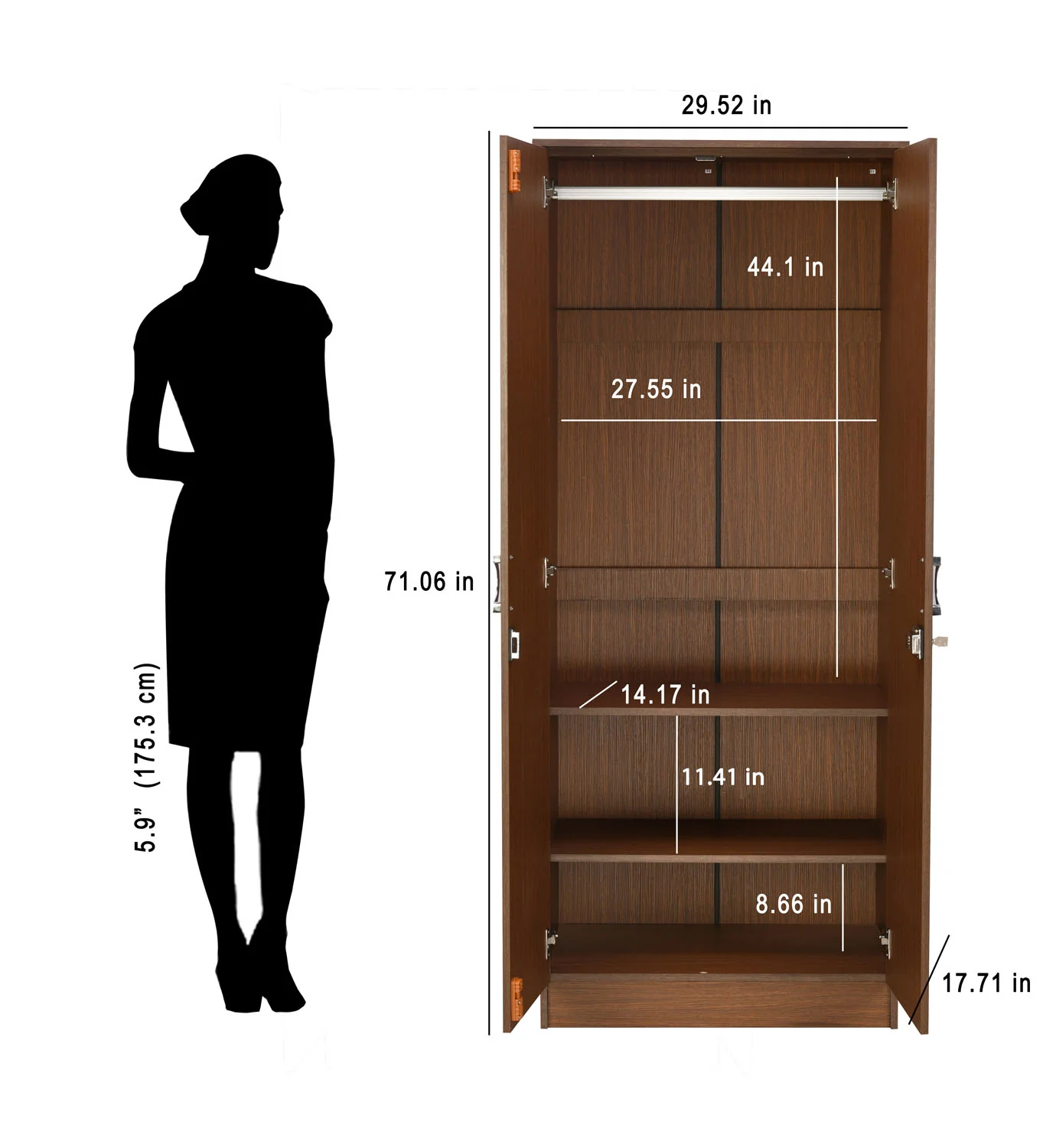Massif 2 Door Wardrobe With Mirror (Urban Walnut) - Image 9
