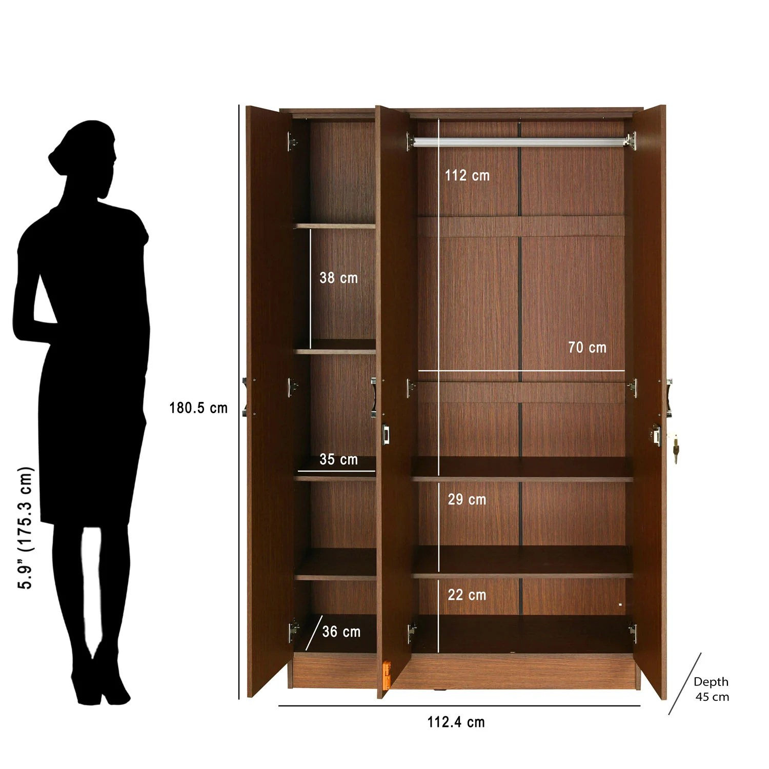 Massif 3 Door Wardrobe With Mirror (Urban Walnut) - Image 9