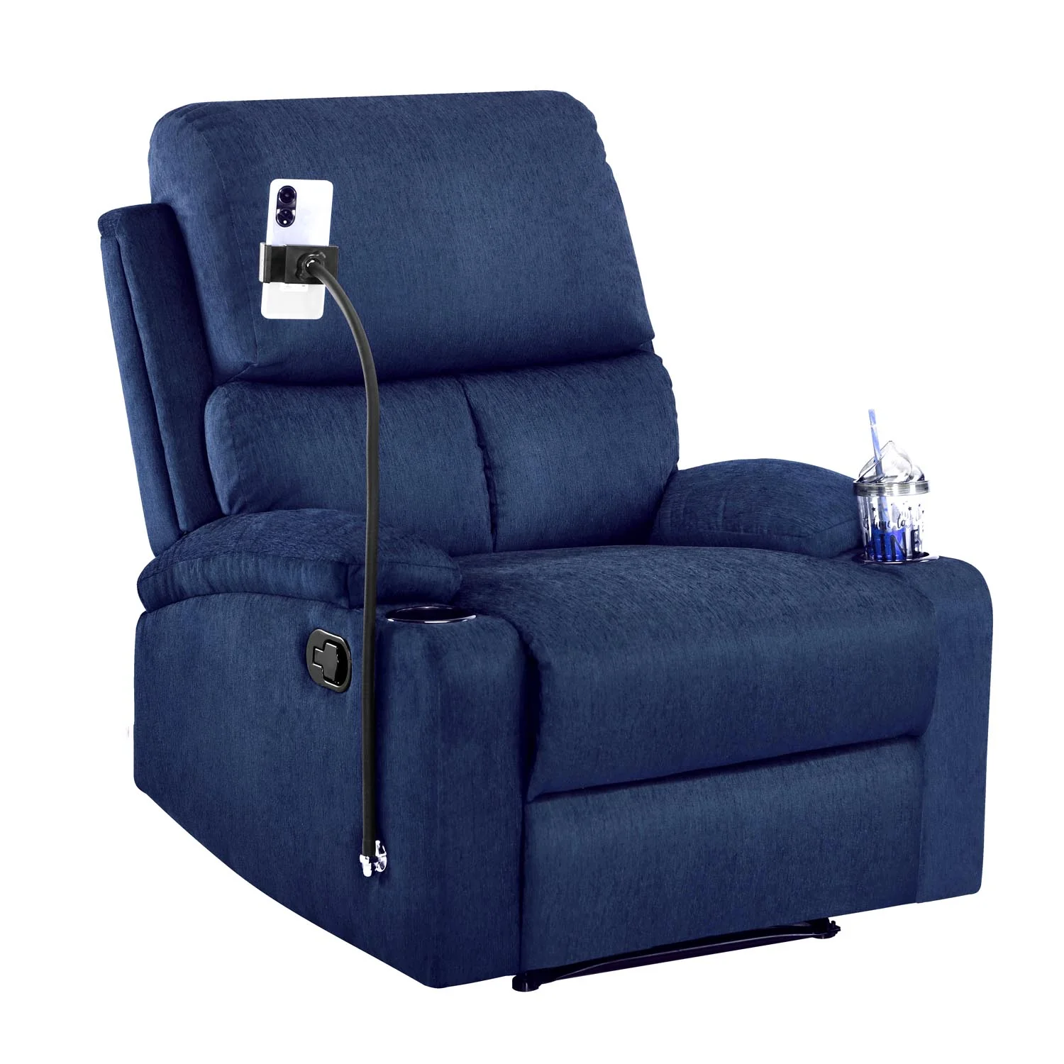 Nilkamal Matt 1 Seater Manual Recliner with Cup & Mobile Holder (Blue) - Image 3