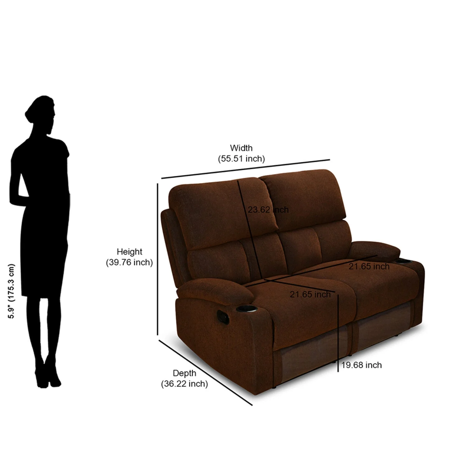 Nilkamal Matt 2 Seater Recliner Sofa with Cup Holder (Cocoa) - Image 11