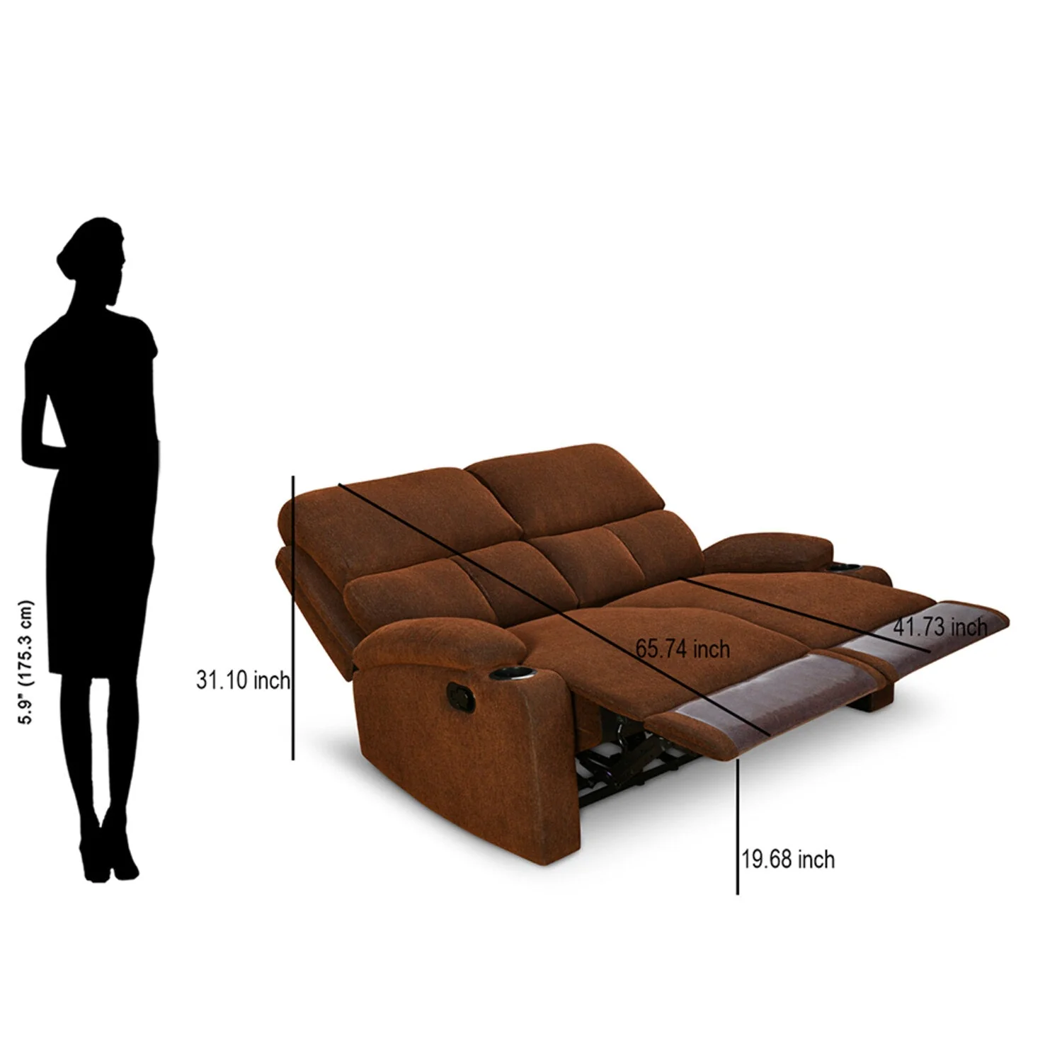 Nilkamal Matt 2 Seater Recliner Sofa with Cup Holder (Cocoa) - Image 12