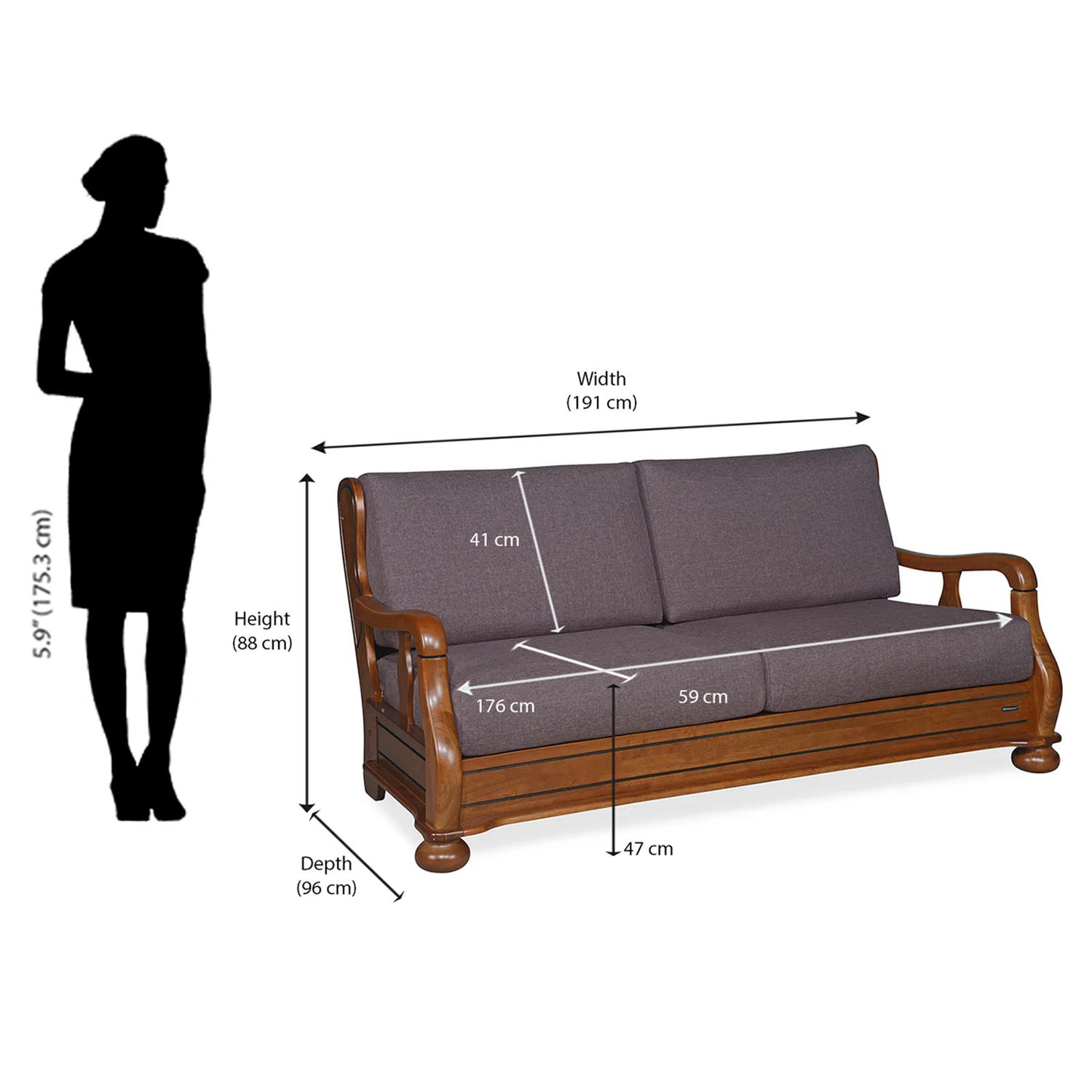 Nilkamal Melbourne 3 Seater Sofa (Wenge) - Image 7