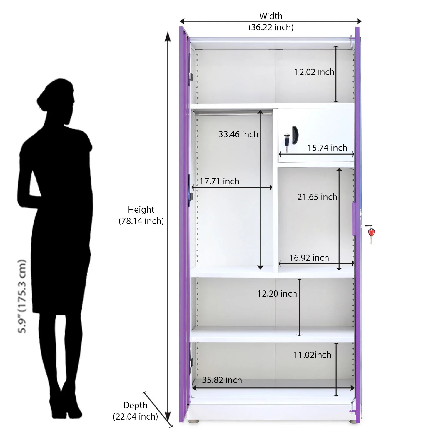 Nilkamal Mercury 2 Door Steel Wardrobe (Voilet / White) - Image 12