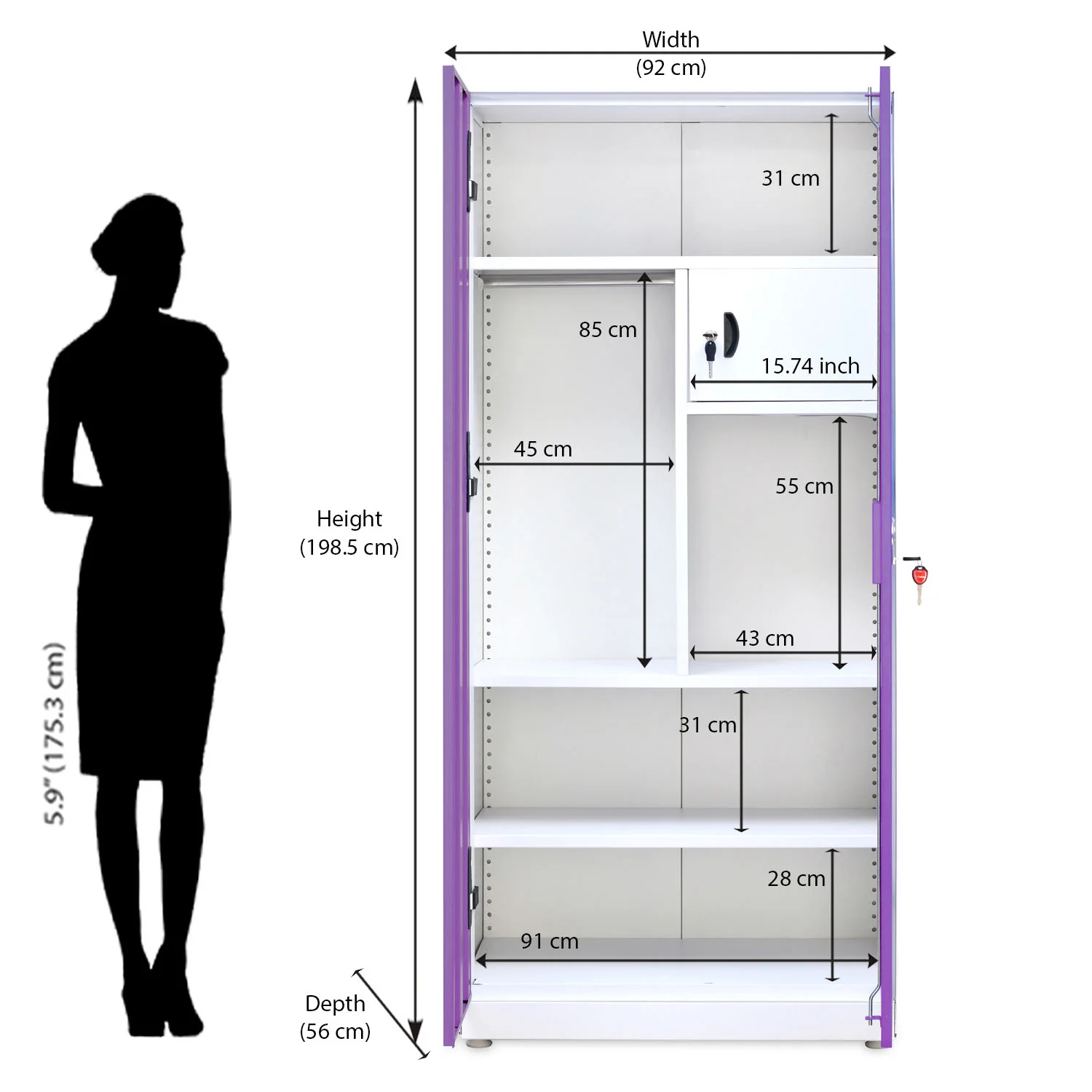 Nilkamal Mercury 2 Door Steel Wardrobe (Voilet / White) - Image 13