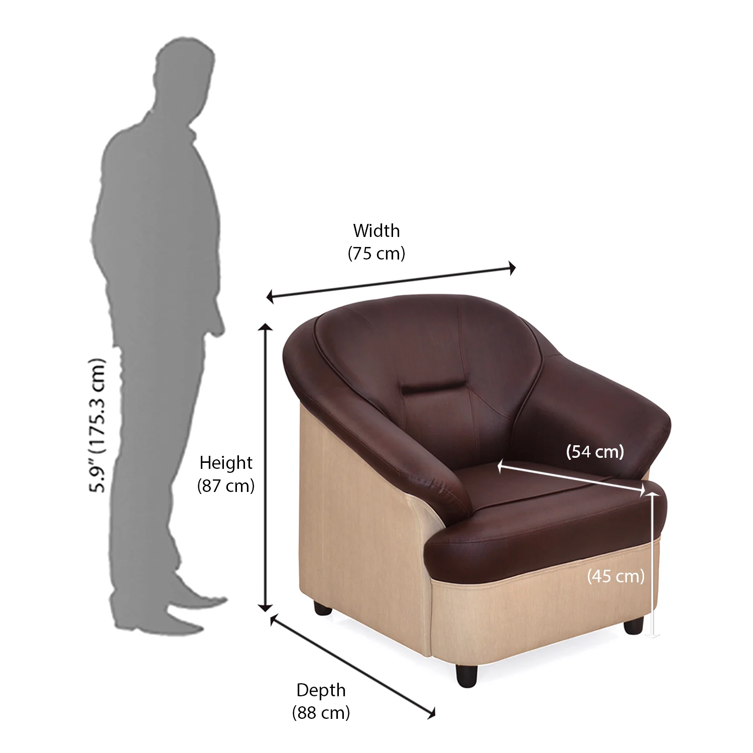 Nilkamal Mifa 1 Seater PVC Sofa (Maroon / Beige) - Image 7