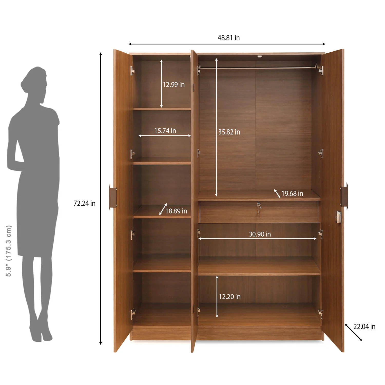 Nilkamal Milford 3 Door Wardrobe (Classic Walnut) - Image 10