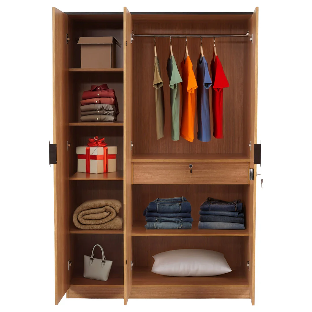 Nilkamal Milford 3 Door Wardrobe With Mirror (Urban Teak) - Image 6