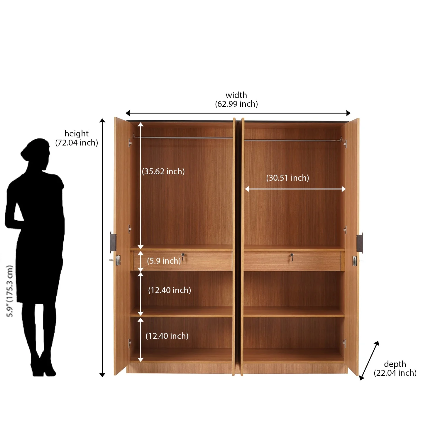 Nilkamal Milford 4 Door Wardrobe (Urban Teak) - Image 10