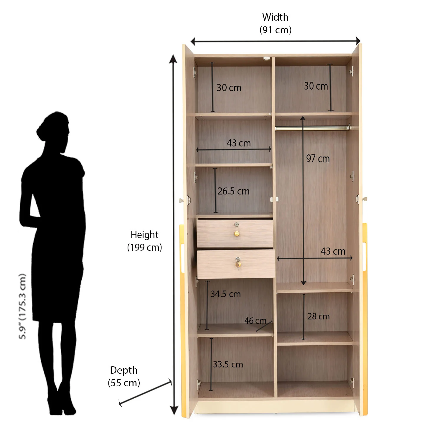 Nilkamal Mirage 2 Door Wardrobe (Ivory) - Image 13