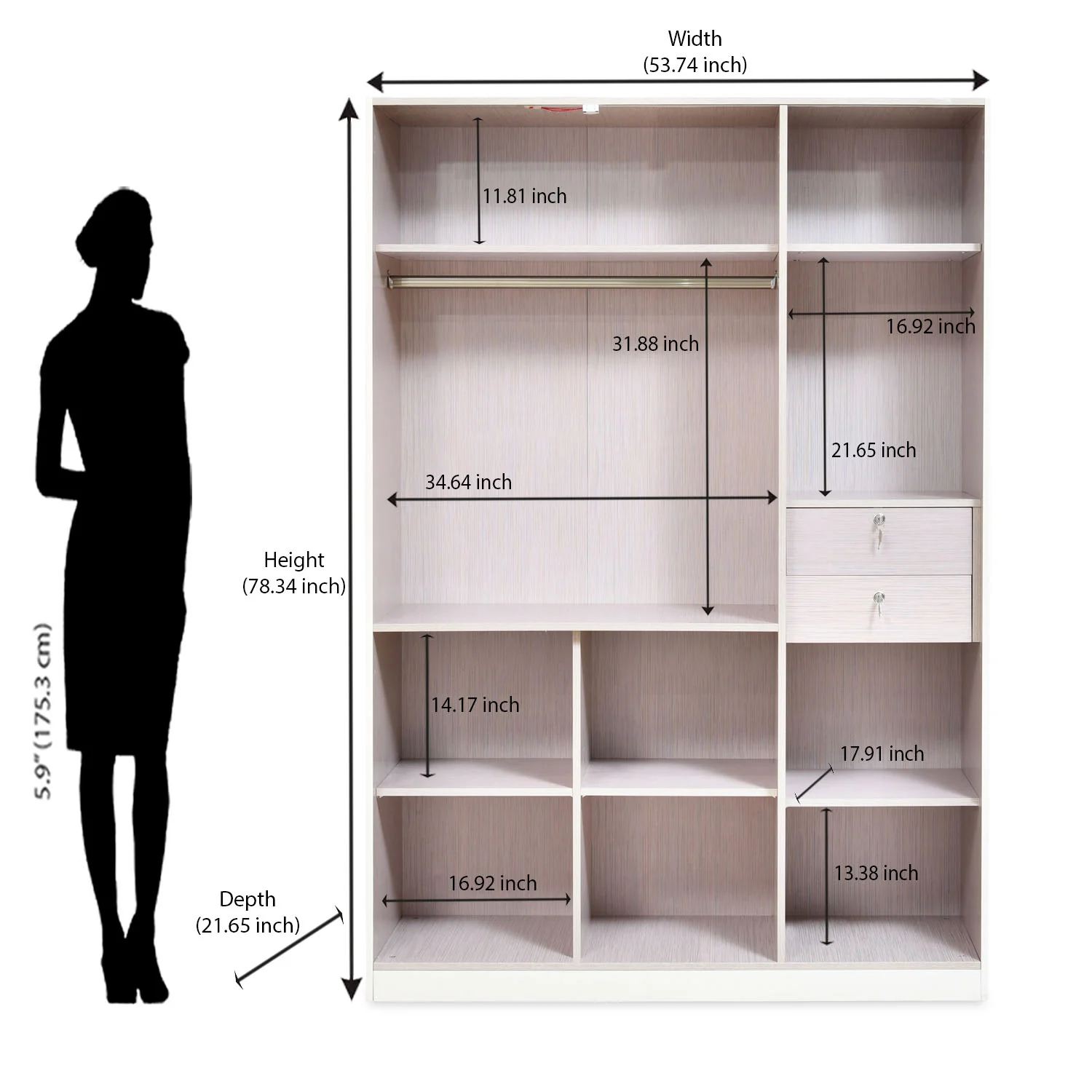 Nilkamal Mirage Engineered Wood 3 Door Wardrobe (Ivory) - Image 11