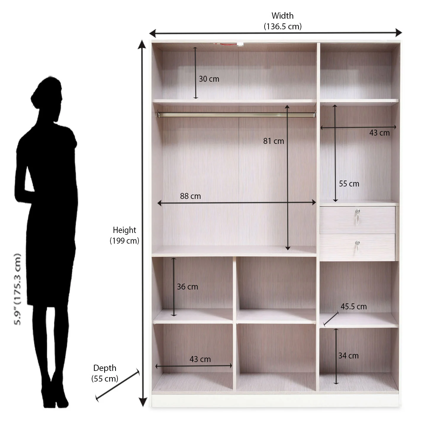 Nilkamal Mirage Engineered Wood 3 Door Wardrobe (Ivory) - Image 12