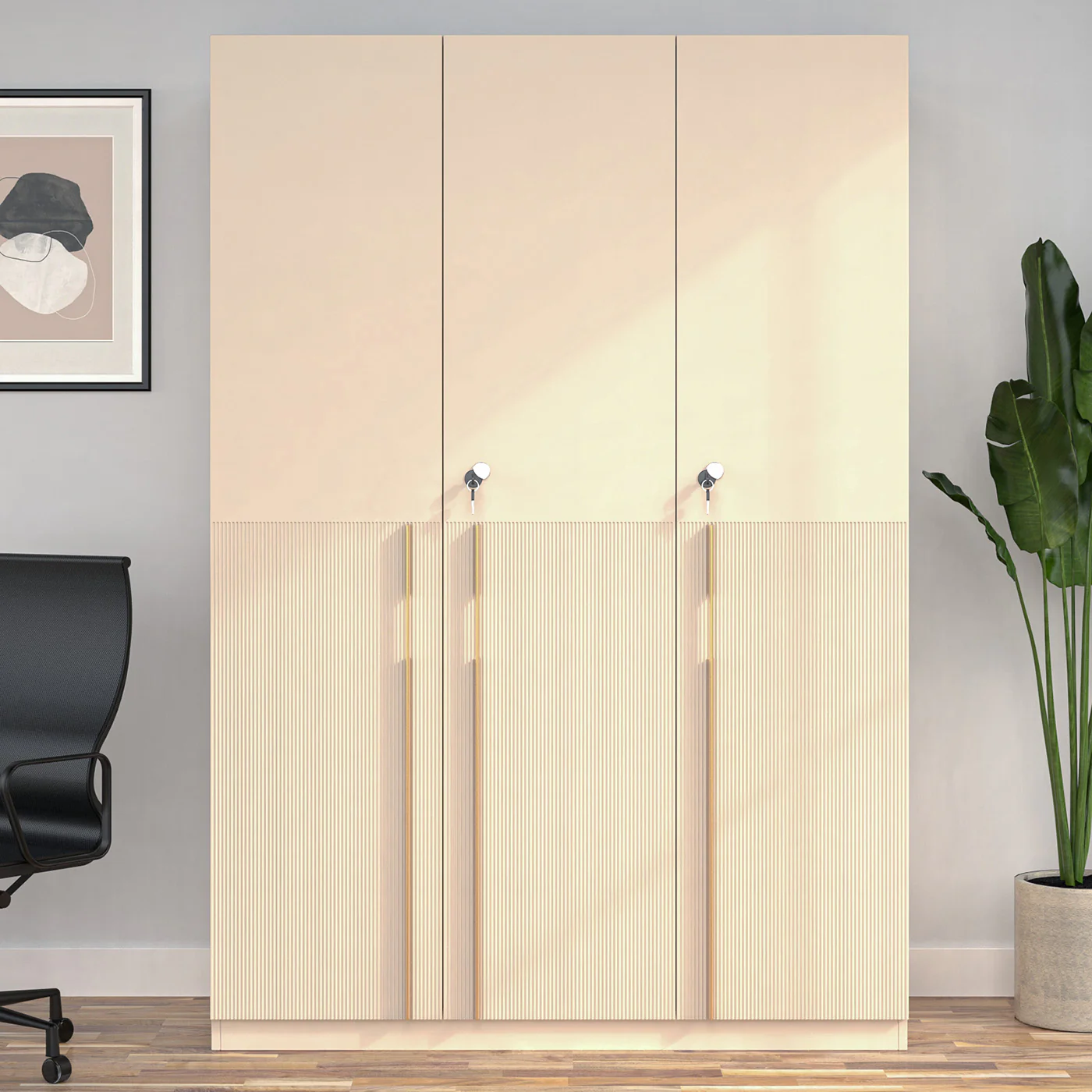 Nilkamal Mirage Engineered Wood 3 Door Wardrobe (Ivory) - Image 2
