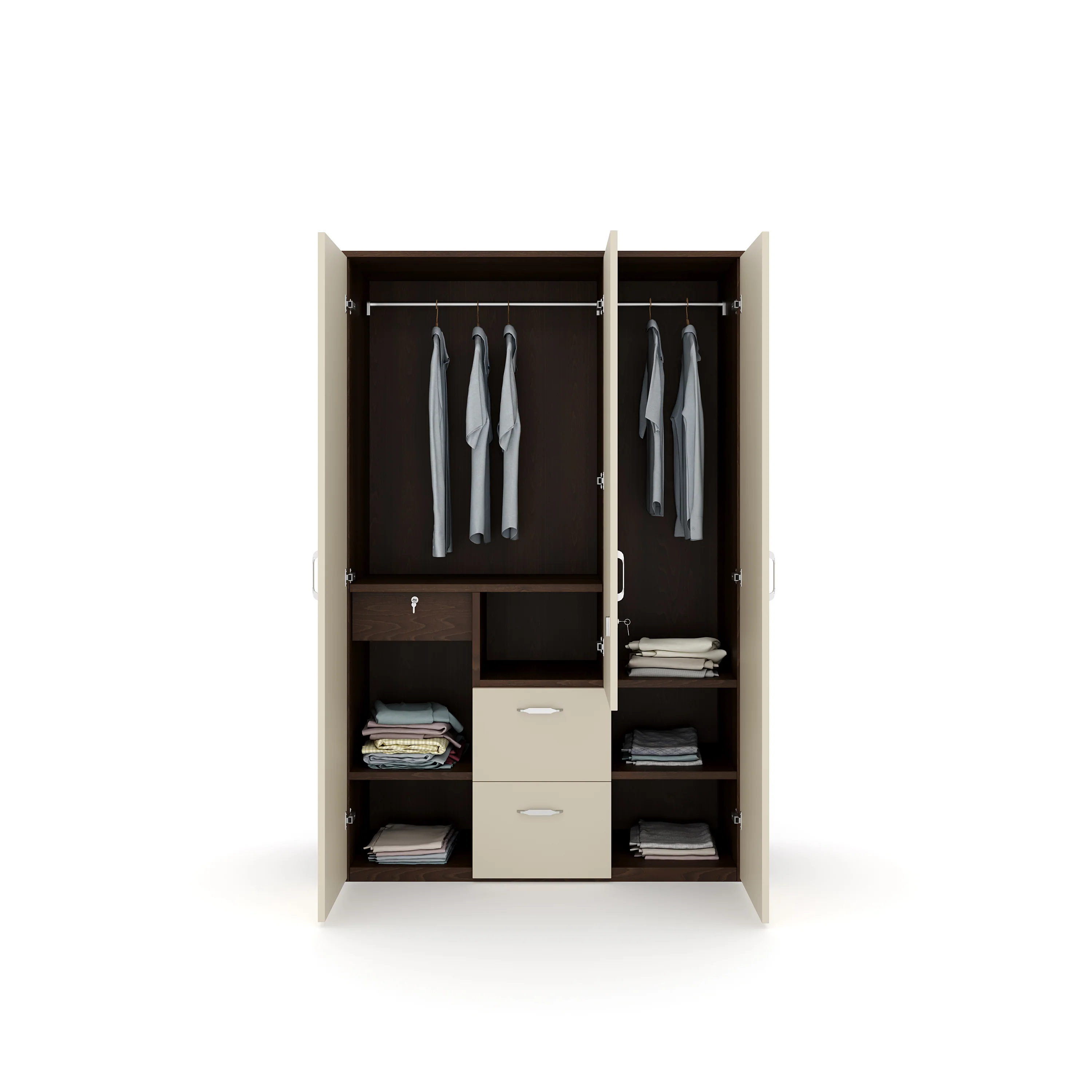 Nilkamal Mozart 3 Door Mirror Wardrobe (Walnut / White) - Image 5