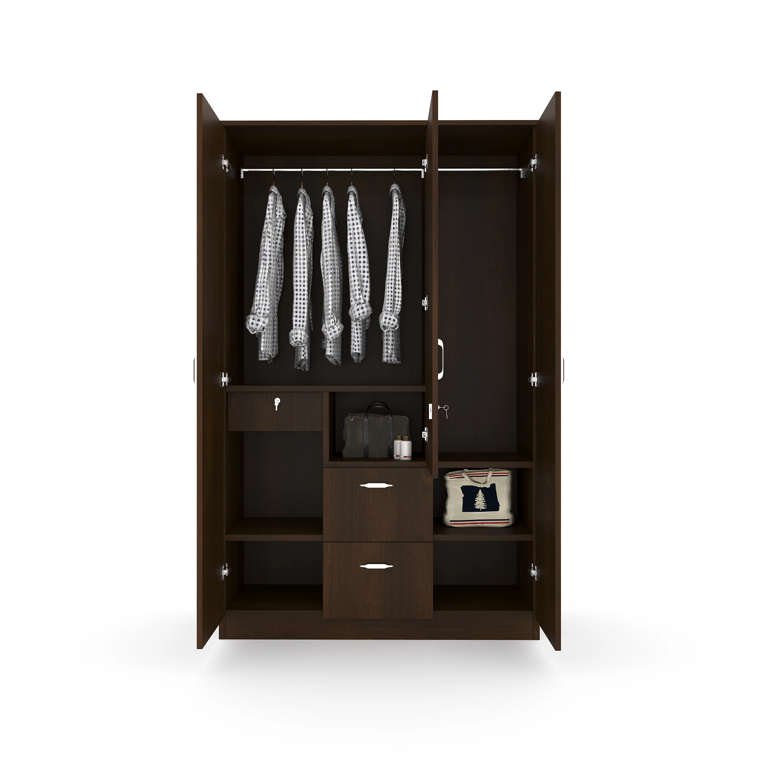 Nilkamal Mozart 3 Door Wardrobe with Mirror (Walnut) - Image 5