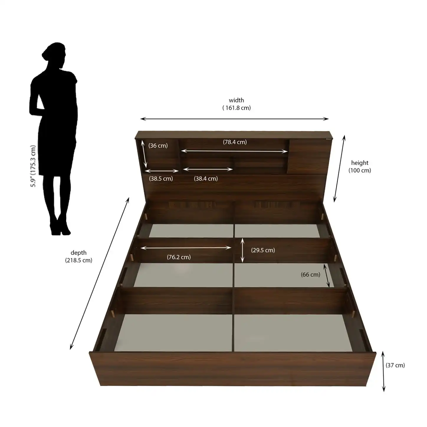 Nilkamal Mozart Queen Bed With Storage (Walnut) - Image 7
