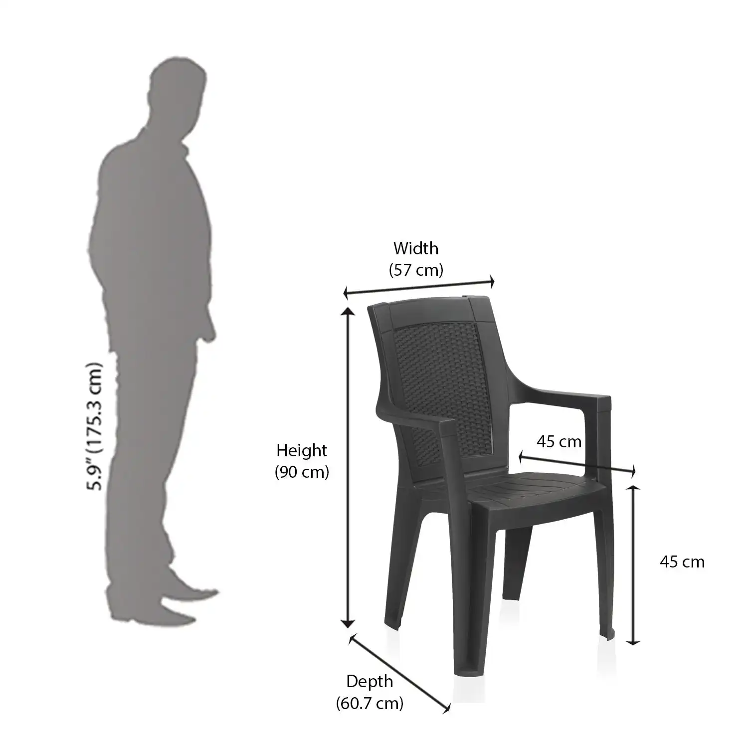 Nilkamal Mystique Plastic Arm Chair (Charcoal Grey) - Image 11
