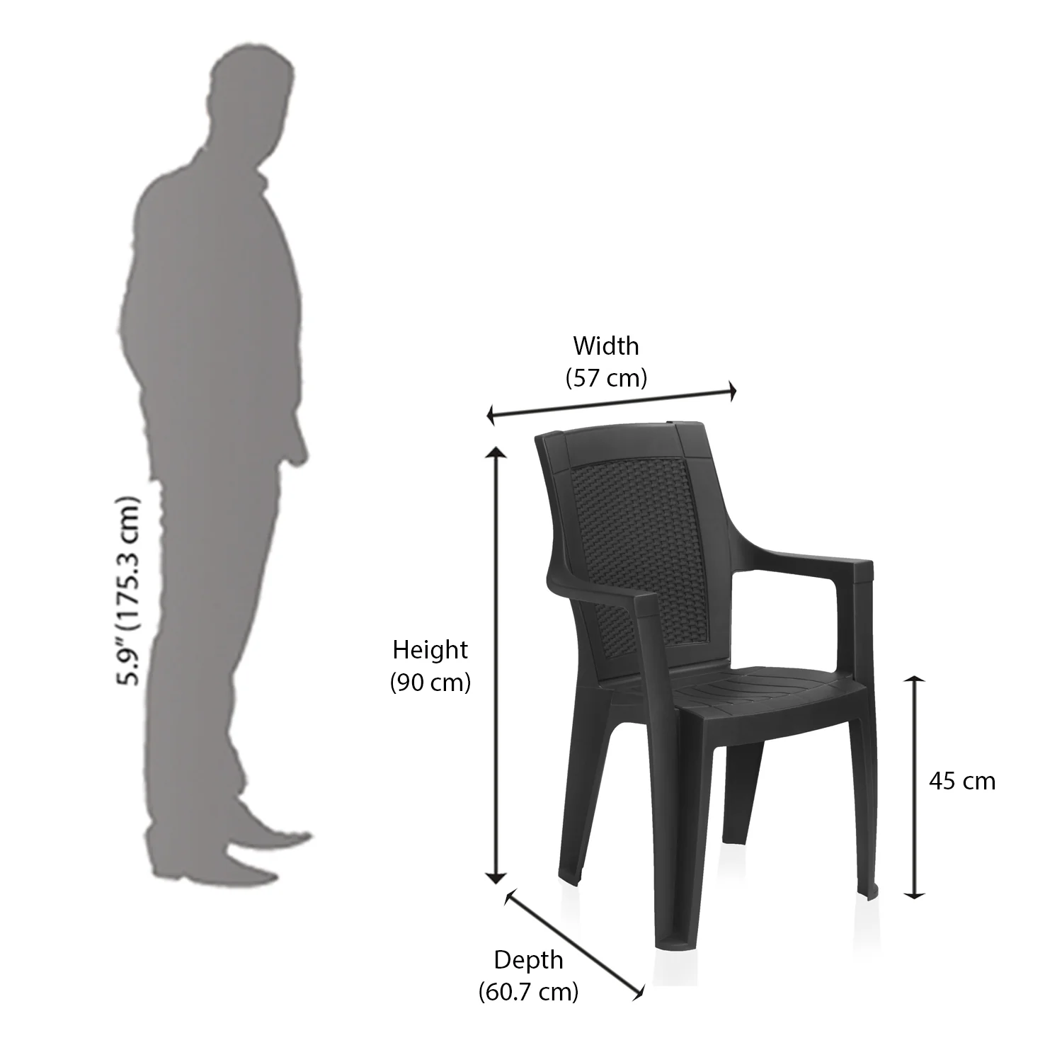 Nilkamal Mystique Plastic Arm Chair (Iron Black) - Image 11