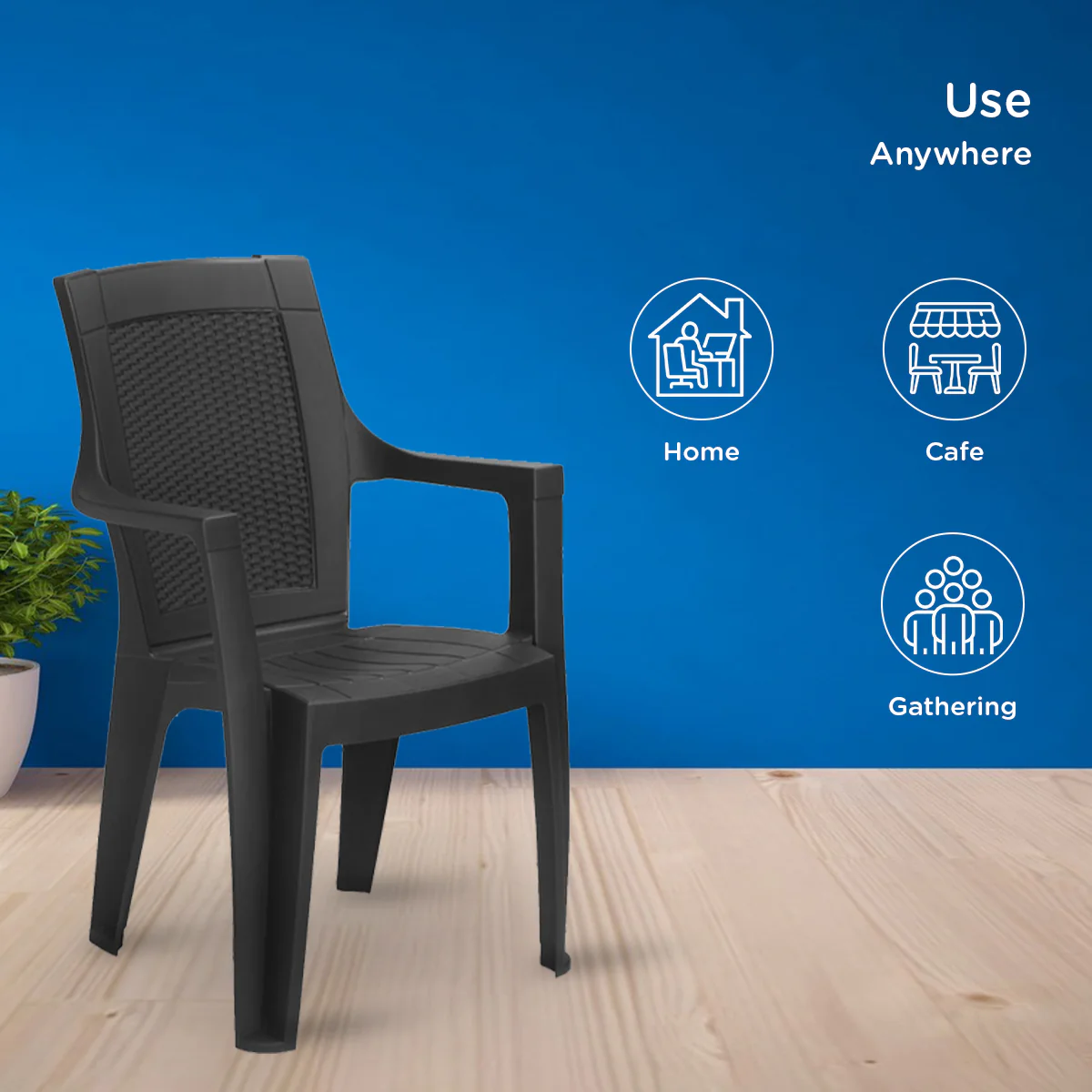 Nilkamal Mystique Plastic Arm Chair (Iron Black) - Image 3