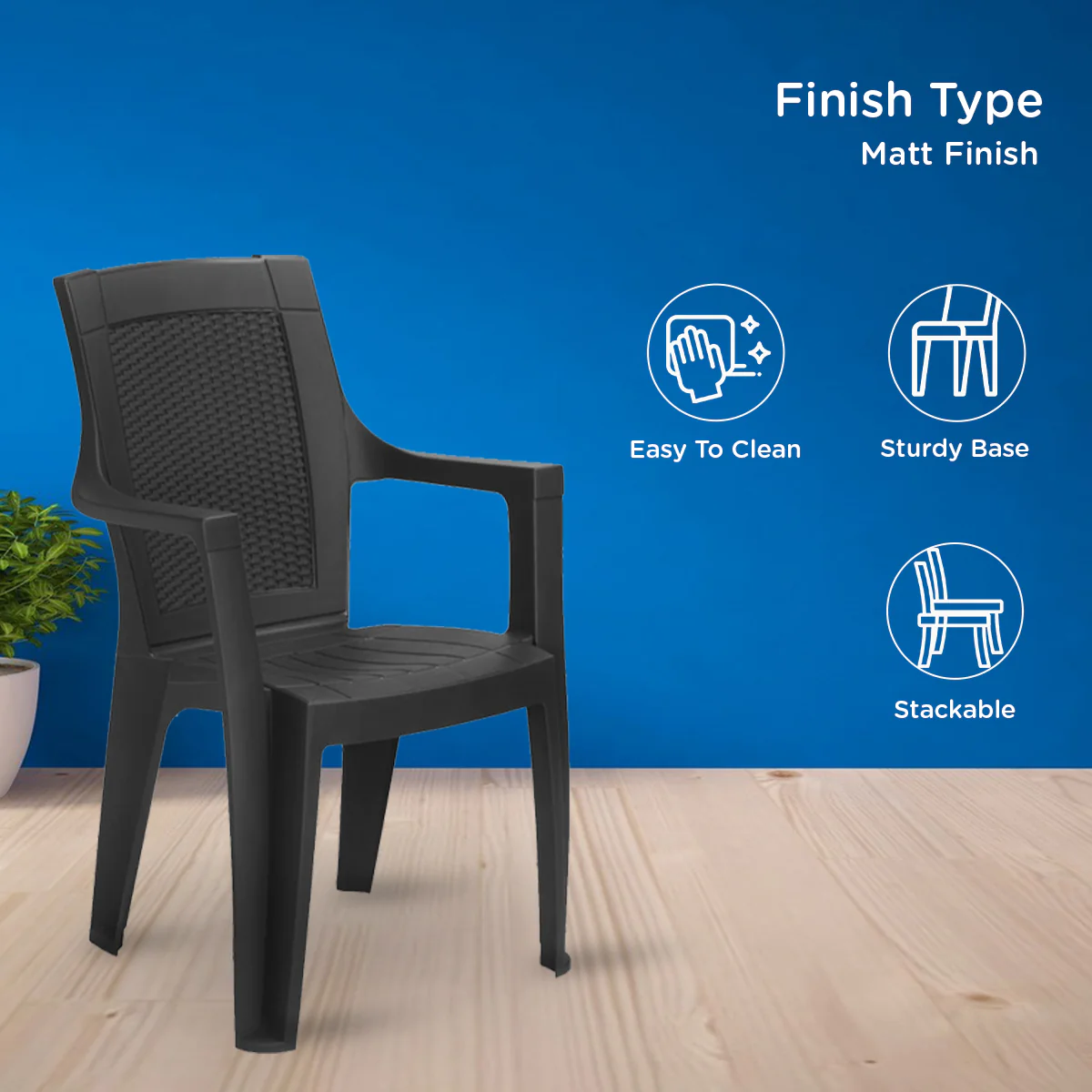 Nilkamal Mystique Plastic Arm Chair (Iron Black) - Image 4