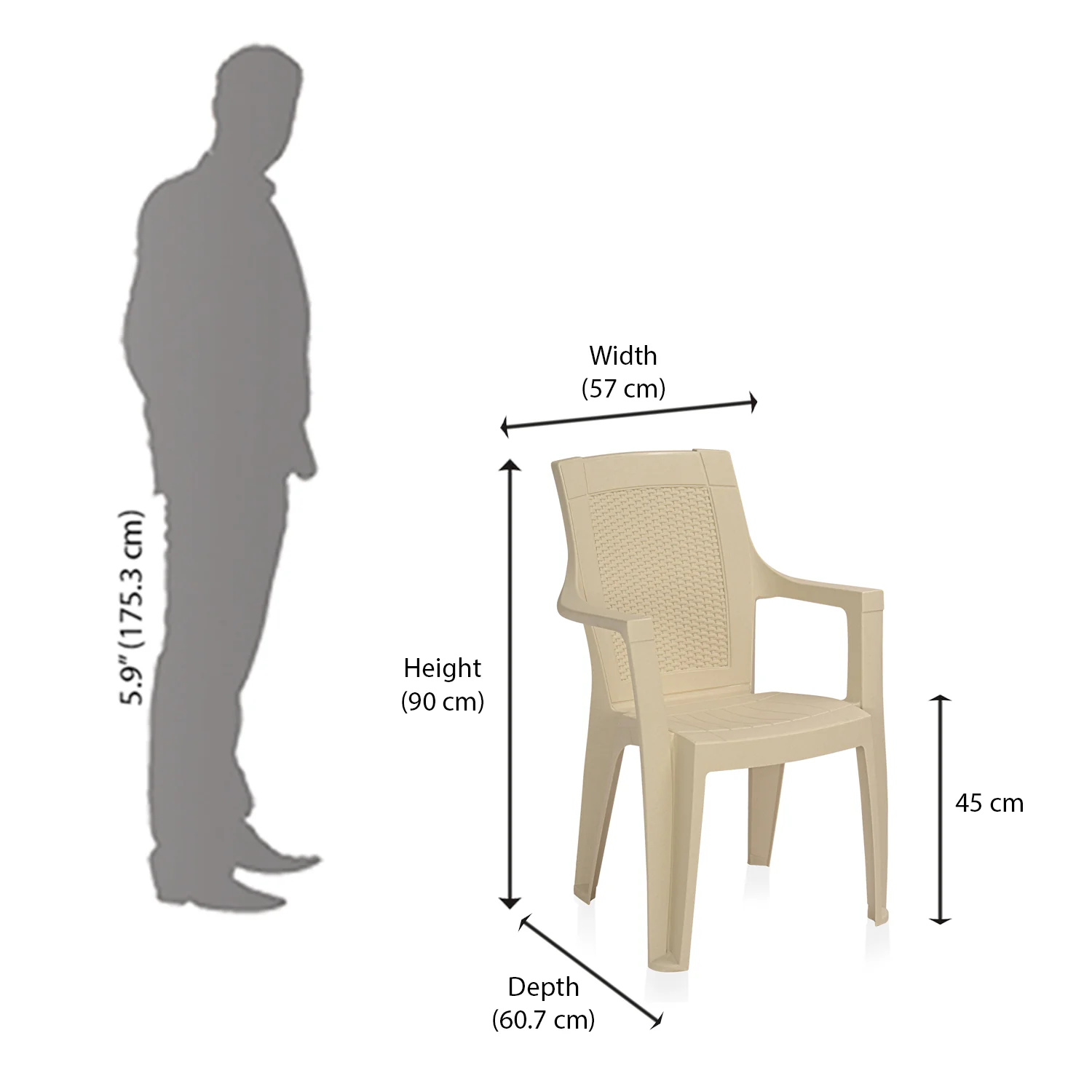 Nilkamal Mystique Plastic Arm Chair (Marble Cream) - Image 11