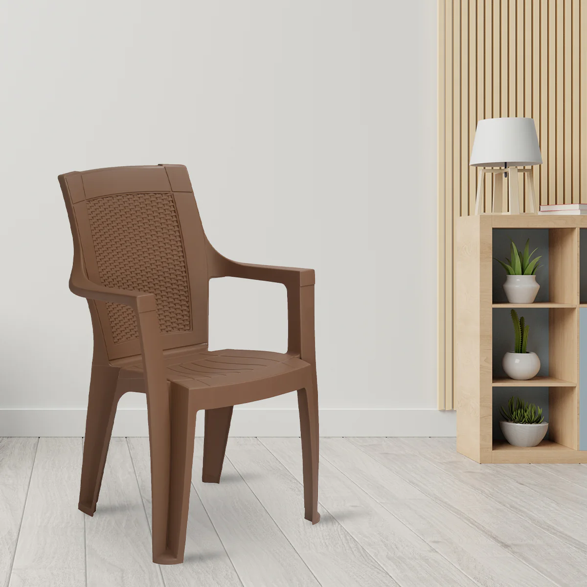 Nilkamal Mystique Plastic Arm Chair (Rattan Dark Beige) - Image 2