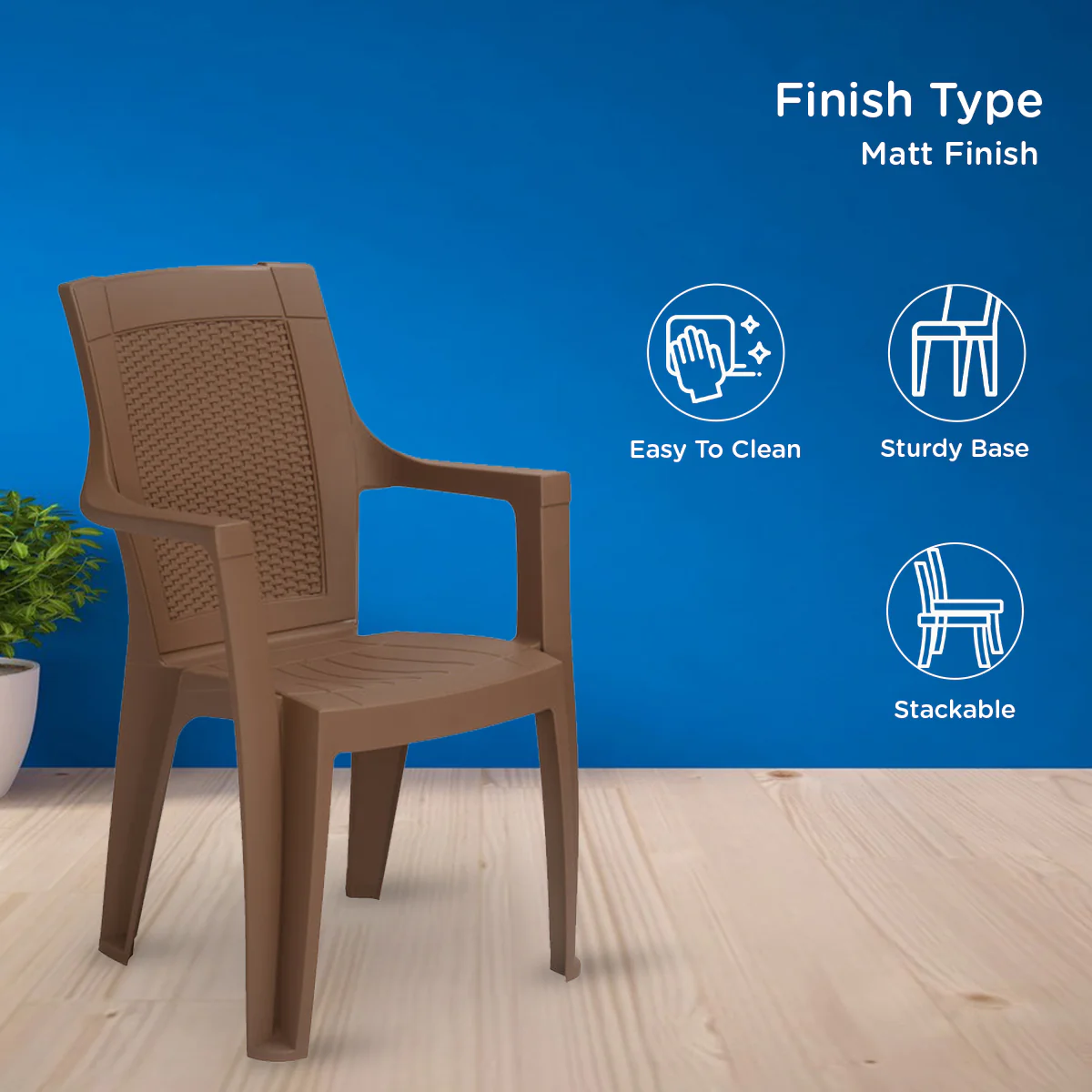Nilkamal Mystique Plastic Arm Chair (Rattan Dark Beige) - Image 3