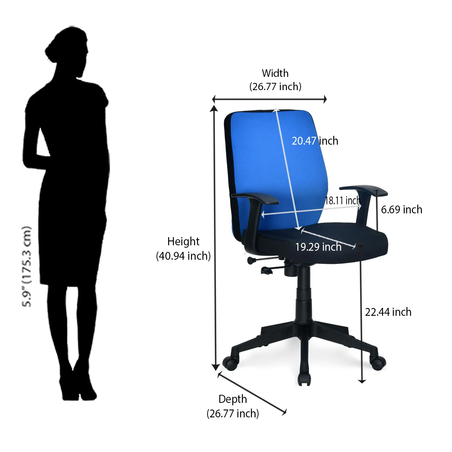 Nilkamal Nile Neo Low Back Upholstered Office Chair with Push Back Mechanism (Blue) - Image 10