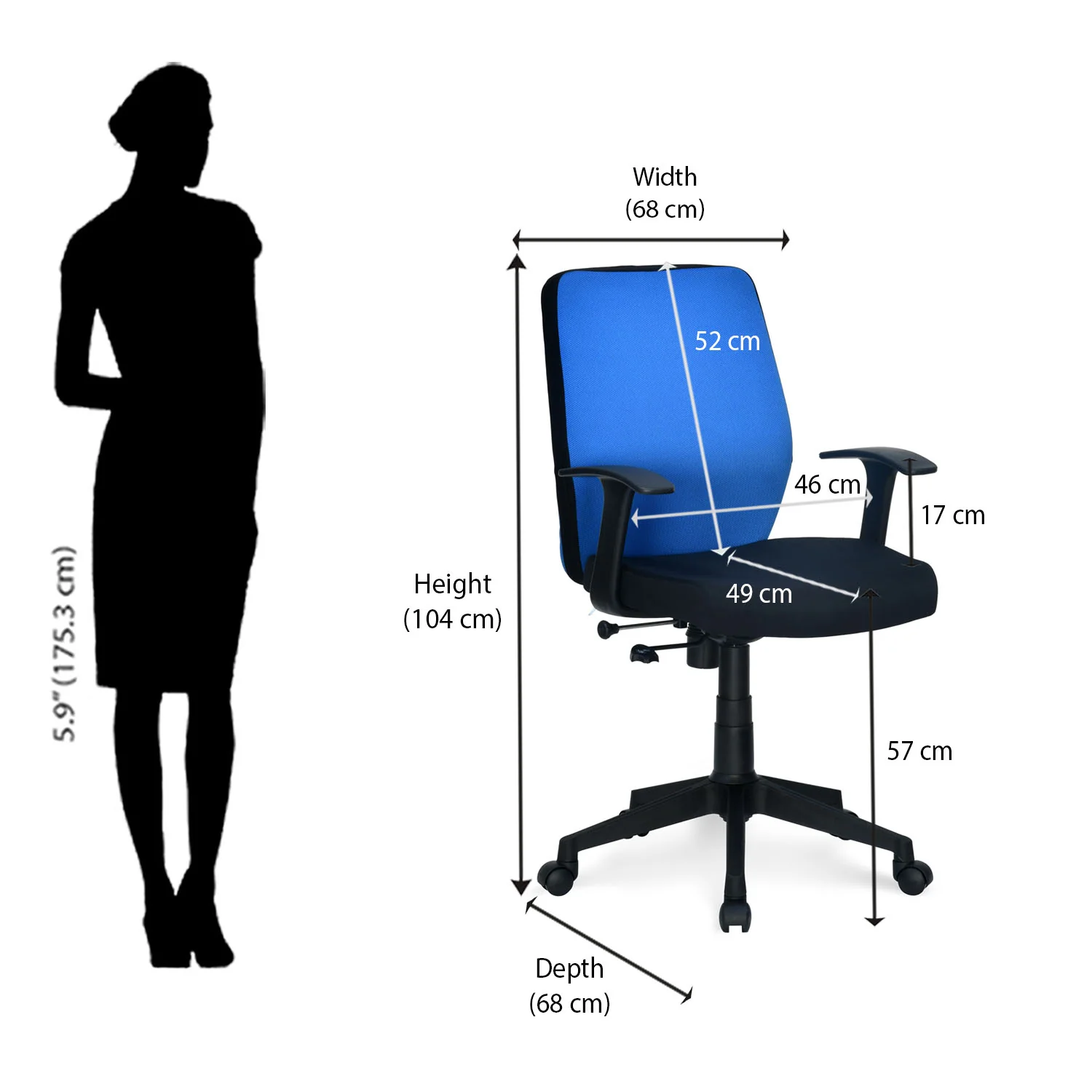 Nilkamal Nile Neo Low Back Upholstered Office Chair with Push Back Mechanism (Blue) - Image 9