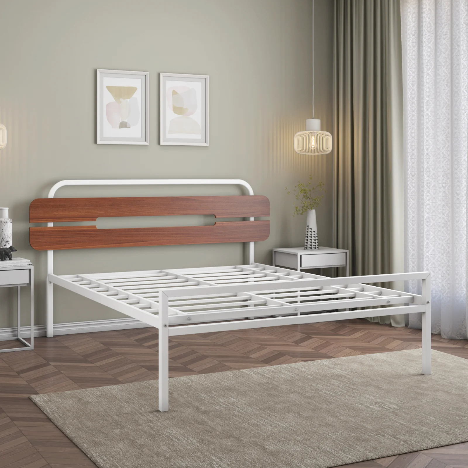 Nilkamal Nova Metal queen Bed (Ivory/Walnut) - Image 9