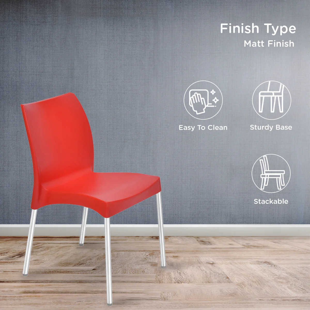 Nilkamal Novella 07 Plastic Armless Chair (Bright Red) - Image 5