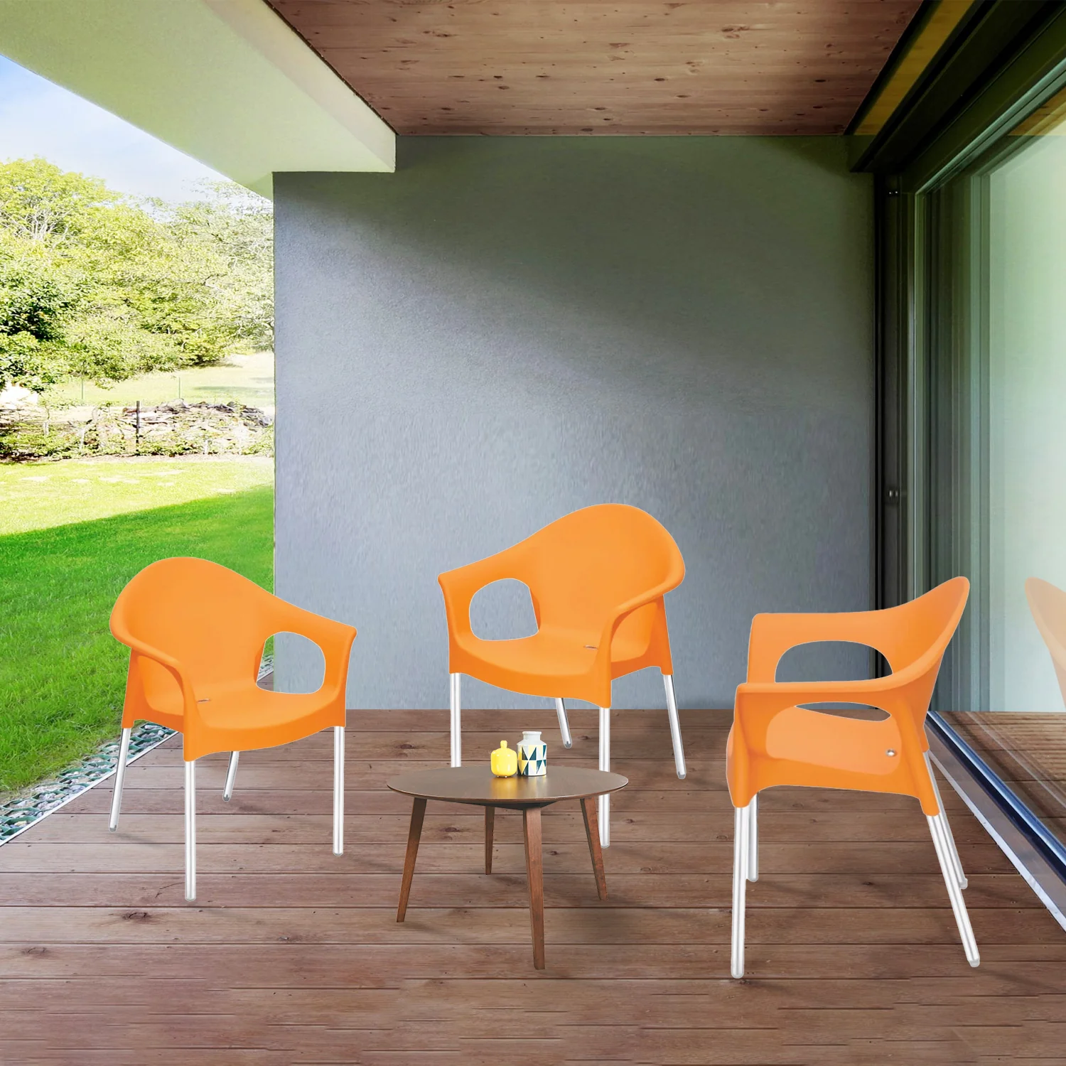 Nilkamal Novella 09 Plastic Arm Chair (Orange) - Image 3