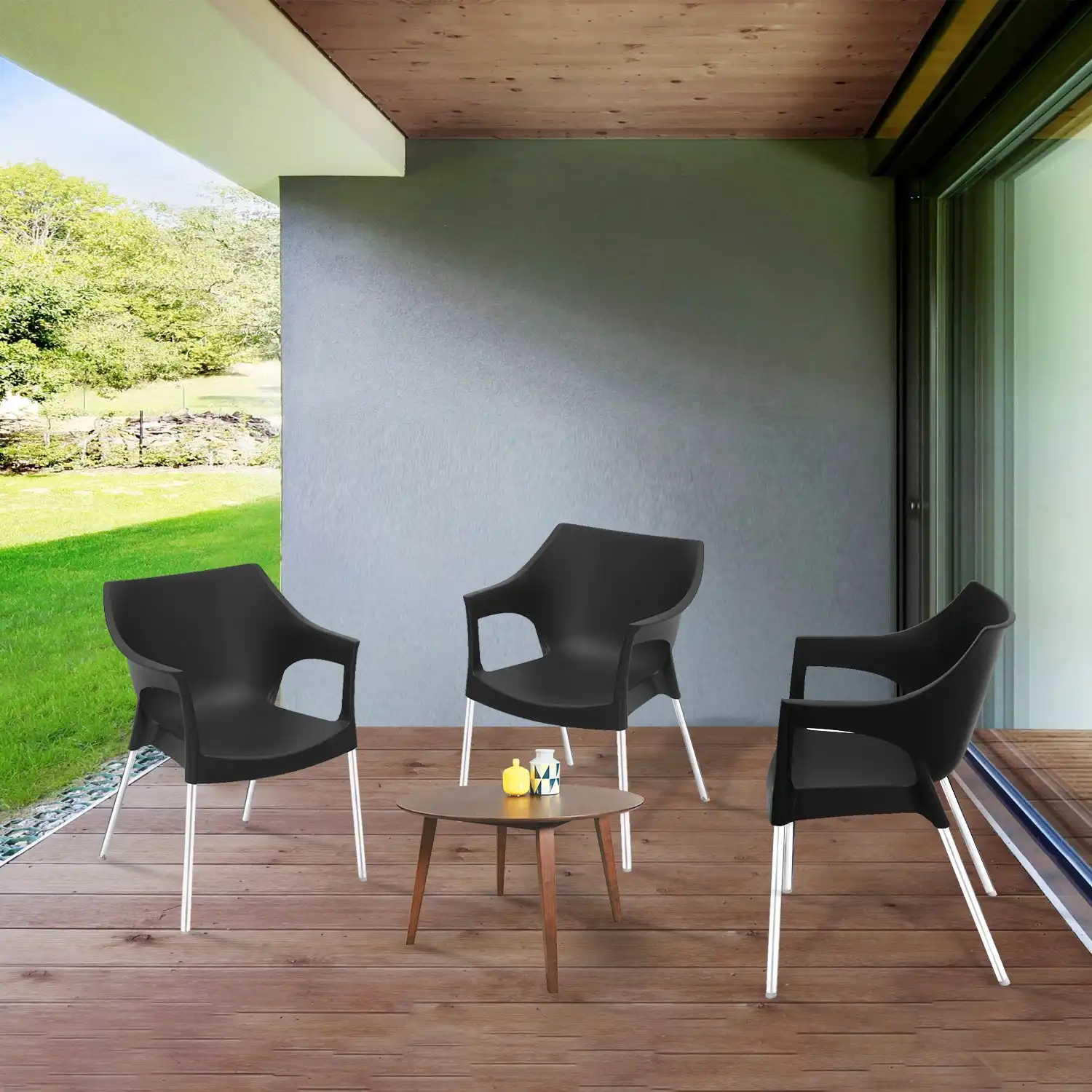 Nilkamal Novella 10 Plastic Arm Chair (Black) - Image 3