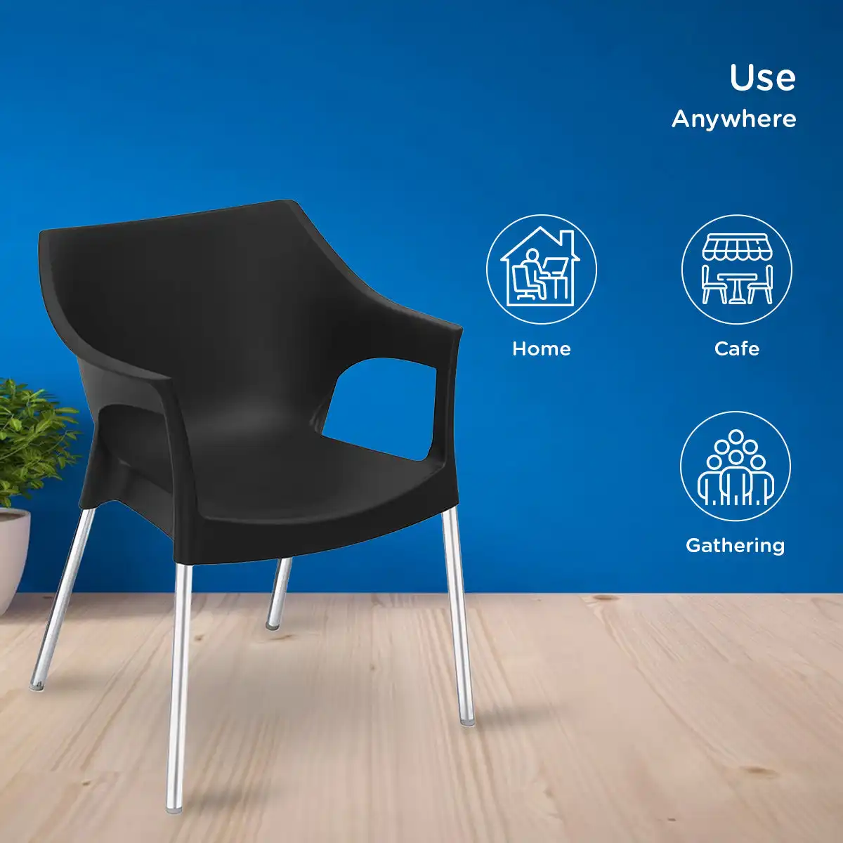 Nilkamal Novella 10 Plastic Arm Chair (Black) - Image 5